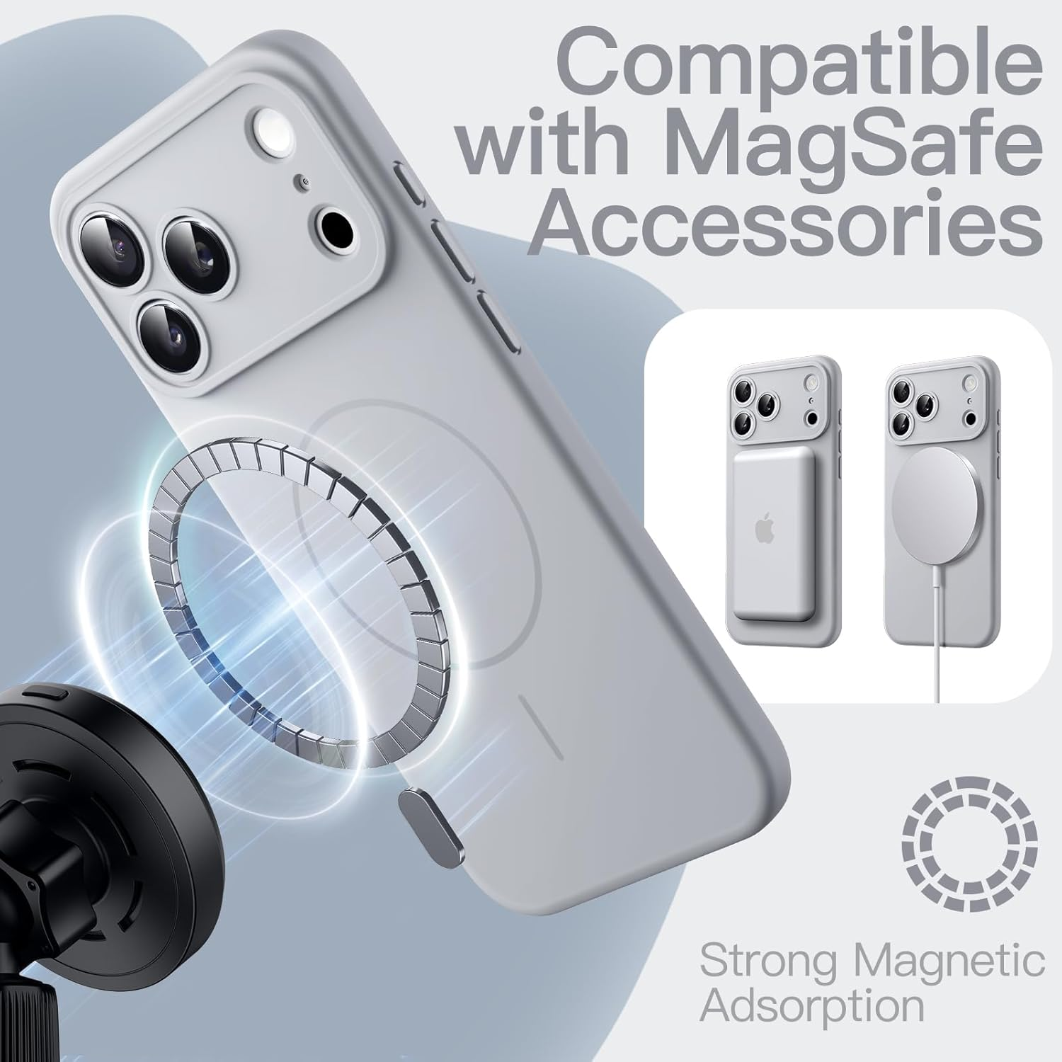 Jetech Magnetic Silicone Case for Iphone 17 Pro Max 6.9-Inch, Compatible with Magsafe, Silky Soft Touch, Shock Absorbing Phone Cover with Camera Lens Protection (Grey) - Midnight Green image number 5