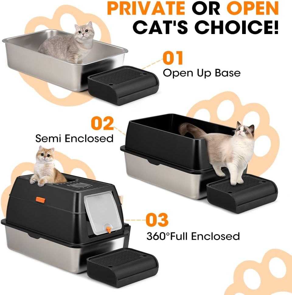 Petzly Stainless Steel Litter Box with Lid, 60 L X 40W X 40H CM XXL Cat Litter Box, Front Entry Top Exit Kitty Litter Box, Extra Large Enclosed Metal Litter Box with Litter Scoop & Litter Mat image number 5