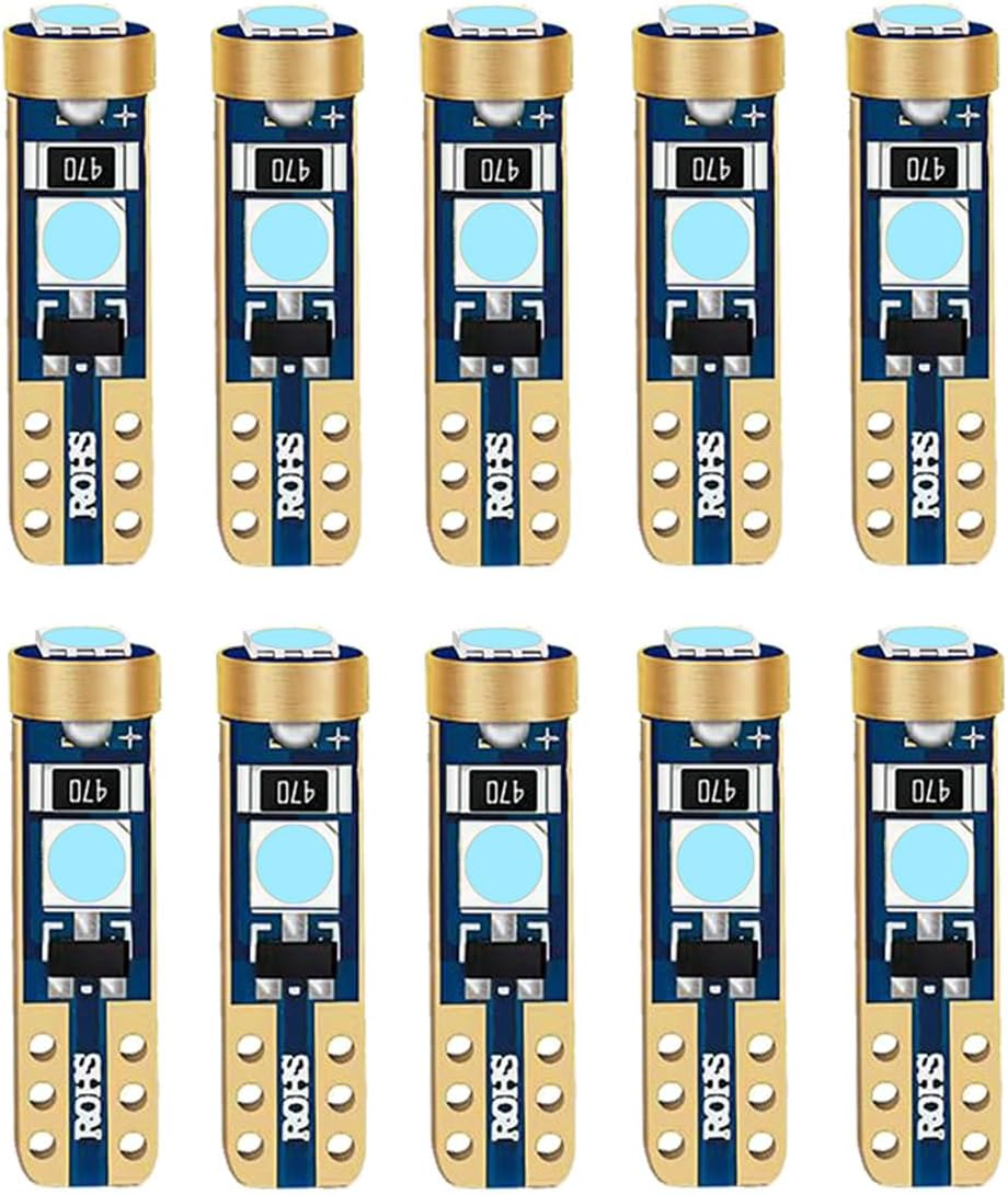 T5 Wedge 37 58 70 73 74 2721 LED Car Interior Instrument Panel Dashboard Cluster Gauge Glove Light Bulbs 6000K White 12V High Brightness Plug and Play No-Polarity, Pack of 10