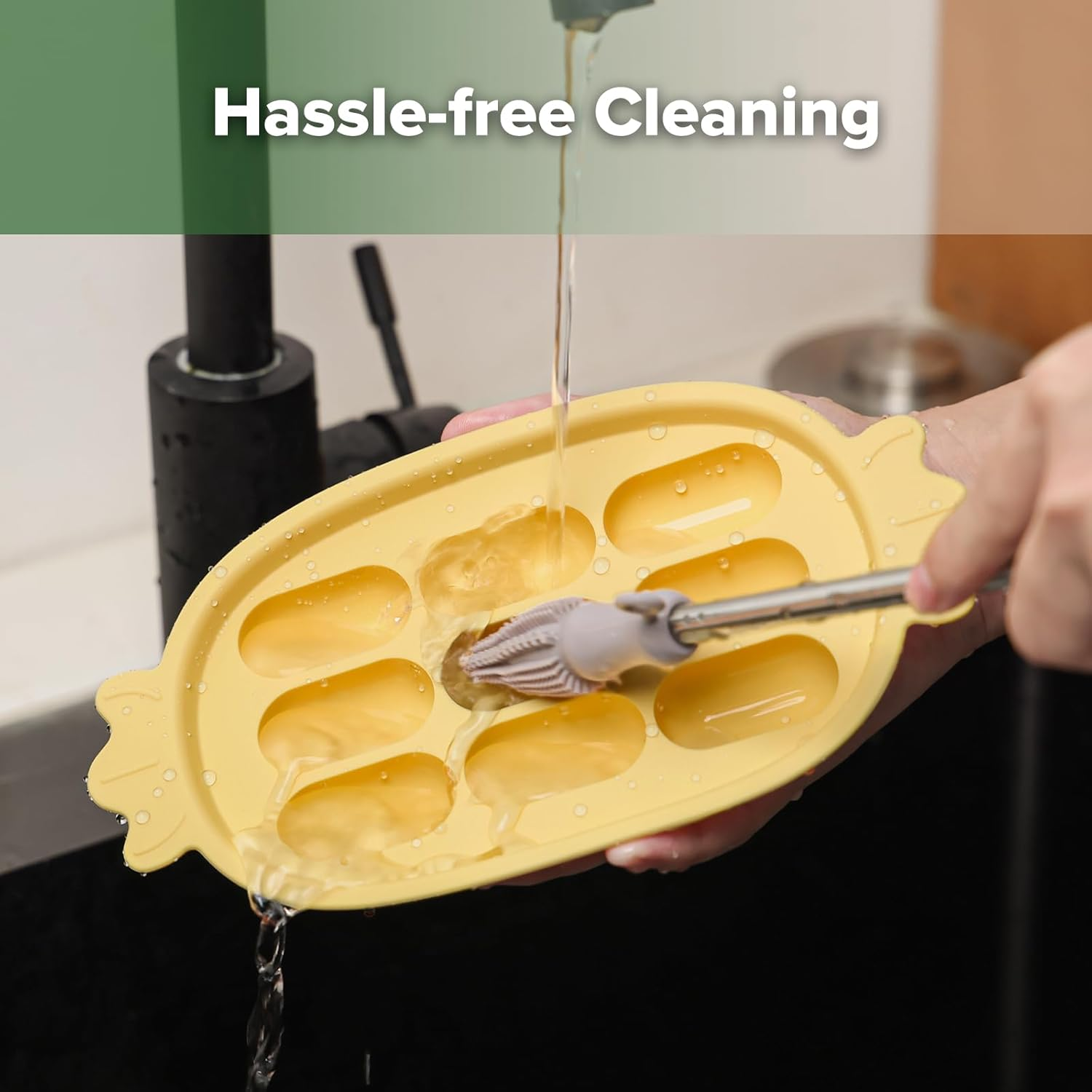 Haakaa Baby Popsicle Mold - Baby Food Maker & Breastmilk Teething Freezer Tray - BPA Free Silicone-Yellow image number 6