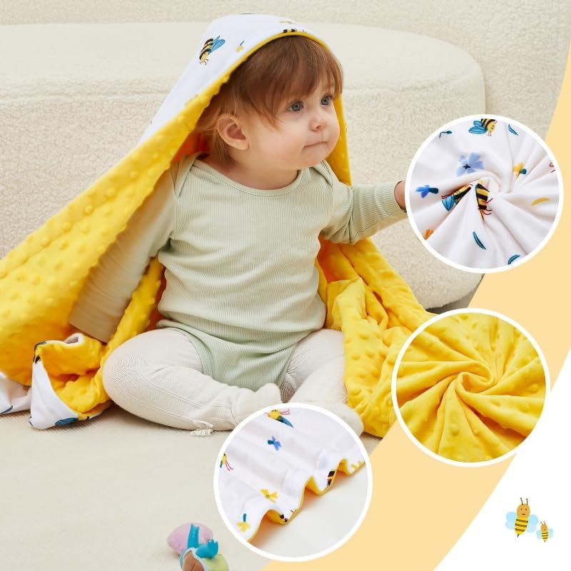 QSTEHEML Baby Blankets Neutral for Boys Girls,Super Soft Nursery Minky Blanket Unisex, Baby Gifts Double Layer with Dotted Backing, Newborn Blankets for Crib Stroller(Bee, 30 * 40Inch) image number 4