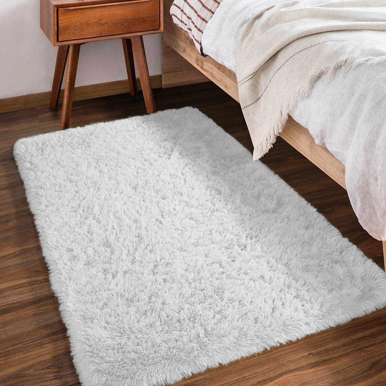 Rugs for Living Room Fluffy Area Rug Shaggy for Bedroom Soft Modern Luxury Fur Carpet for Kids Room Nursery Indoor Plush Furry Rug Comfy Home Decor Floor Mat (White, 60 * 110Cm) image number 5