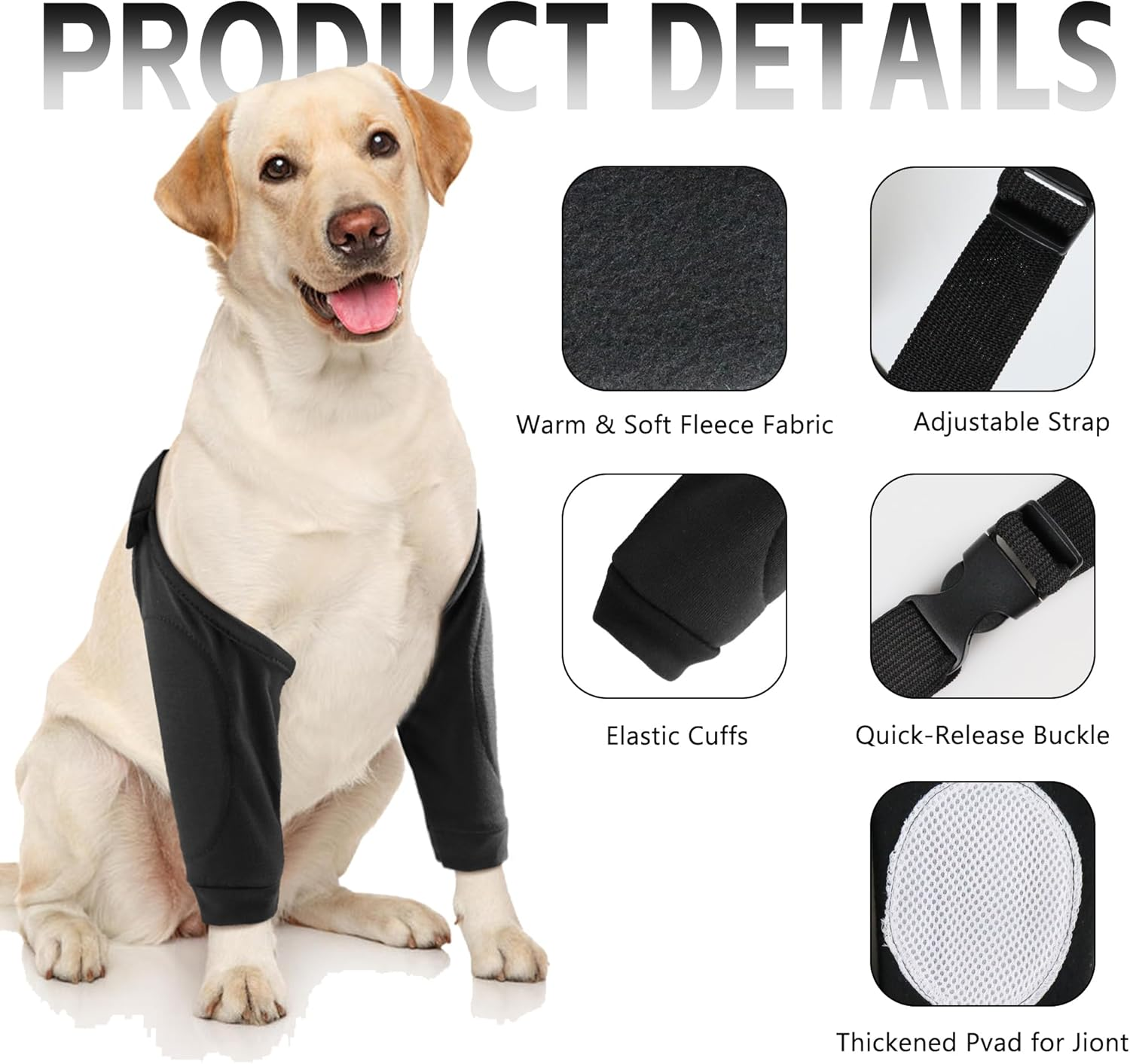 Dog Elbow Protector for Front Leg Calluses, Dog Joint Recovery Sleeve for Prevent Licking, Adjustable Dog Elbow Pads Dog Leg Wound Care, Dog Knee Brace Protector Pads for Canine Sprain Arthritis, L image number 2