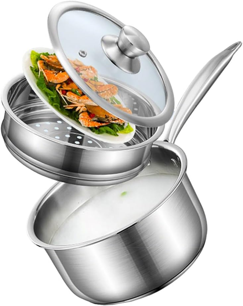 Stainless Steel Frying Pan, Three-Layer Structure, Stew Pot with Lid and Cooking Pot, Suitable for Salad Vegetables, Boiling, Pasta and Noodles, Suitable for Kitchen, Restaurant, Hotel (Silver) image number 1