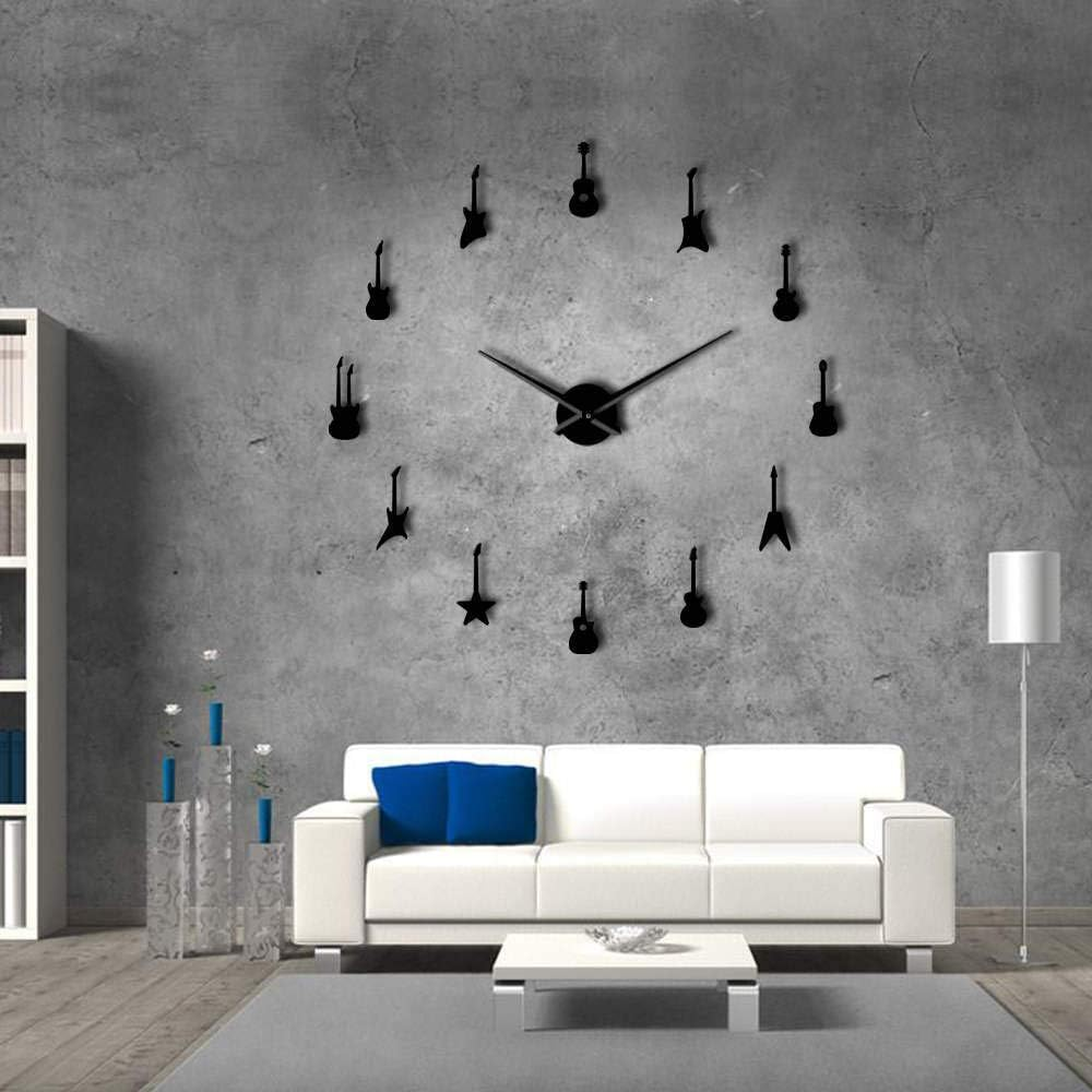 Guitar Variety Music DIY Giant Wall Clock Music Room Decor Frameless Big Needles Large Wall Clock Rock N Roll Guitar Wall Watch Black 47Inch(120Cm) image number 4