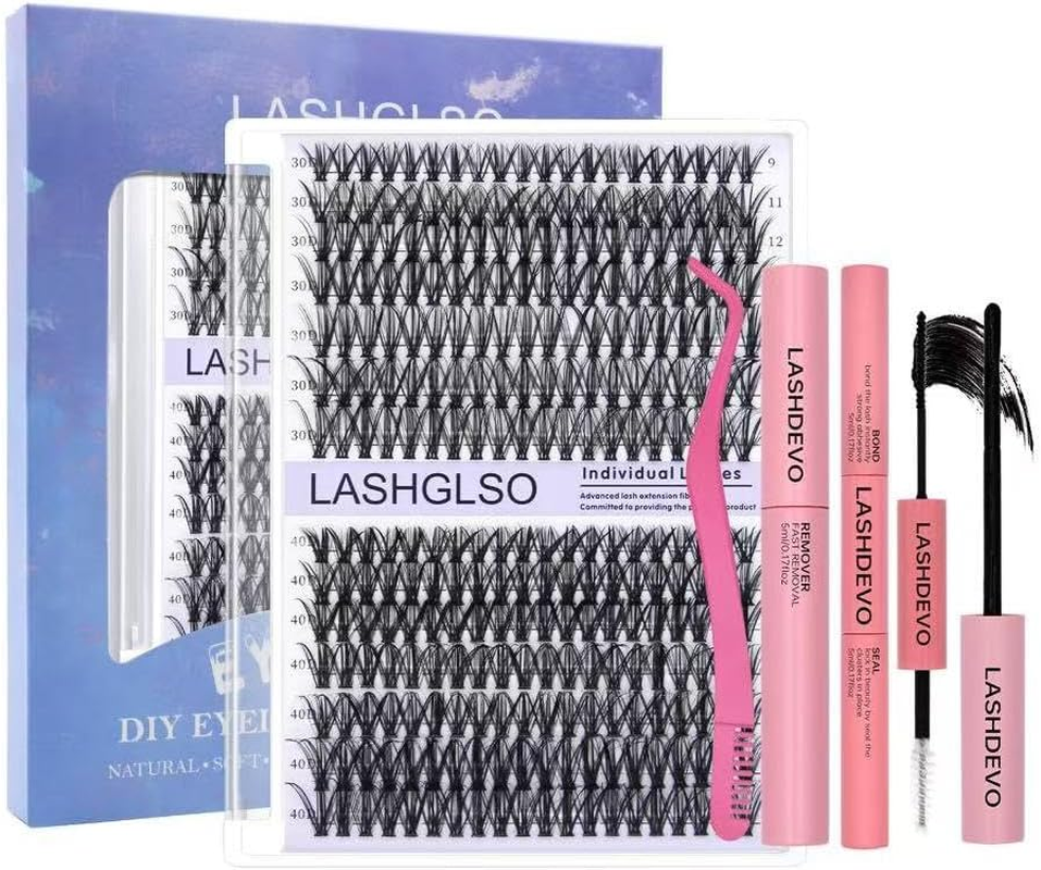 Lash Clusters Kit 280PCS 9-16MM 30D&40D Reusable Eyelash Extensions for Party Wedding Daily Use with Bond & Seal Glue, Tweezers Remover (Home Lash Kit) image number 1