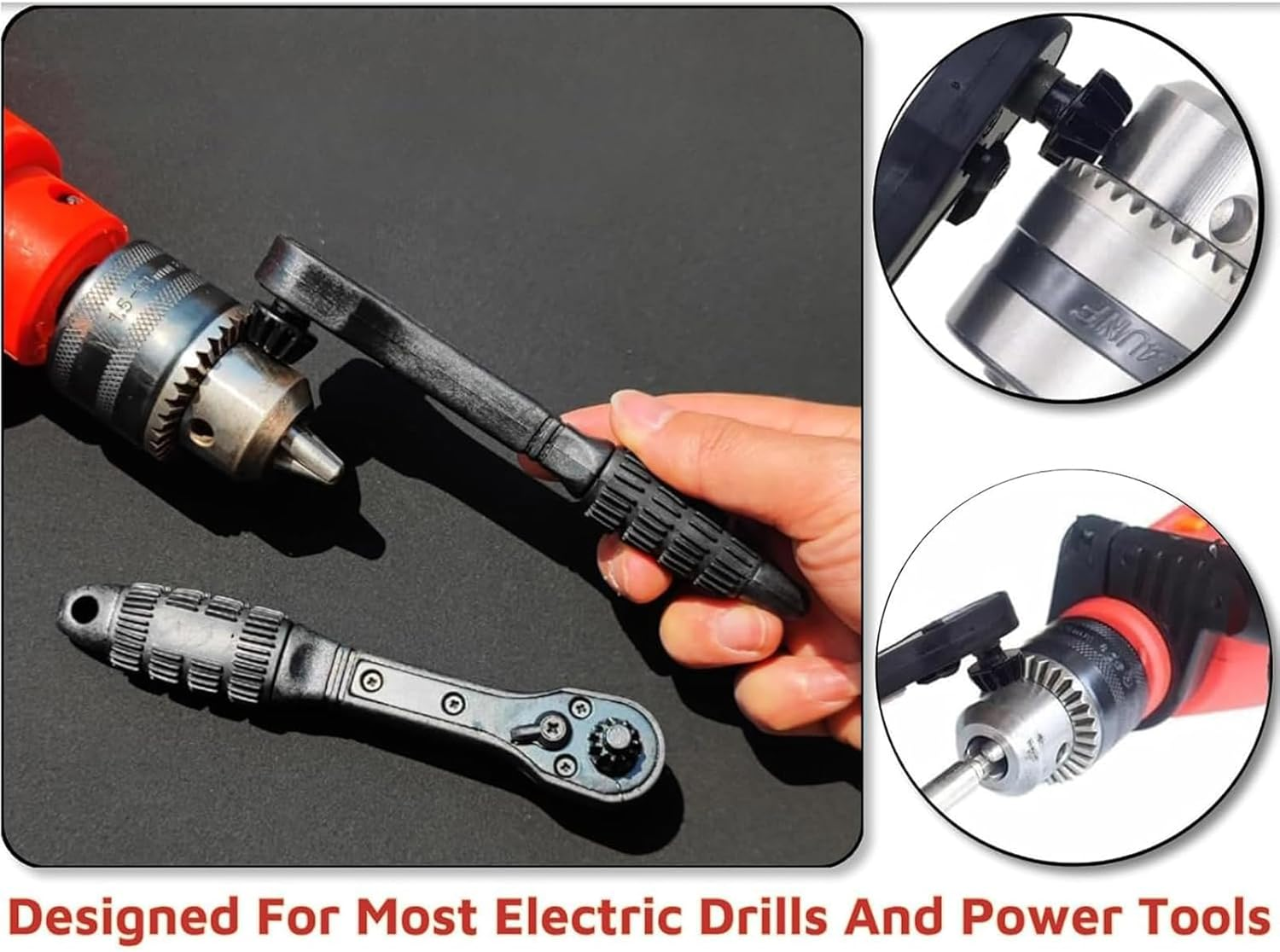 Yeanifeana 3-In-1 Ratchet Drill Chuck Key Wrench, Universal Replacement Tool for Most Electric Drills & Power Tools image number 2