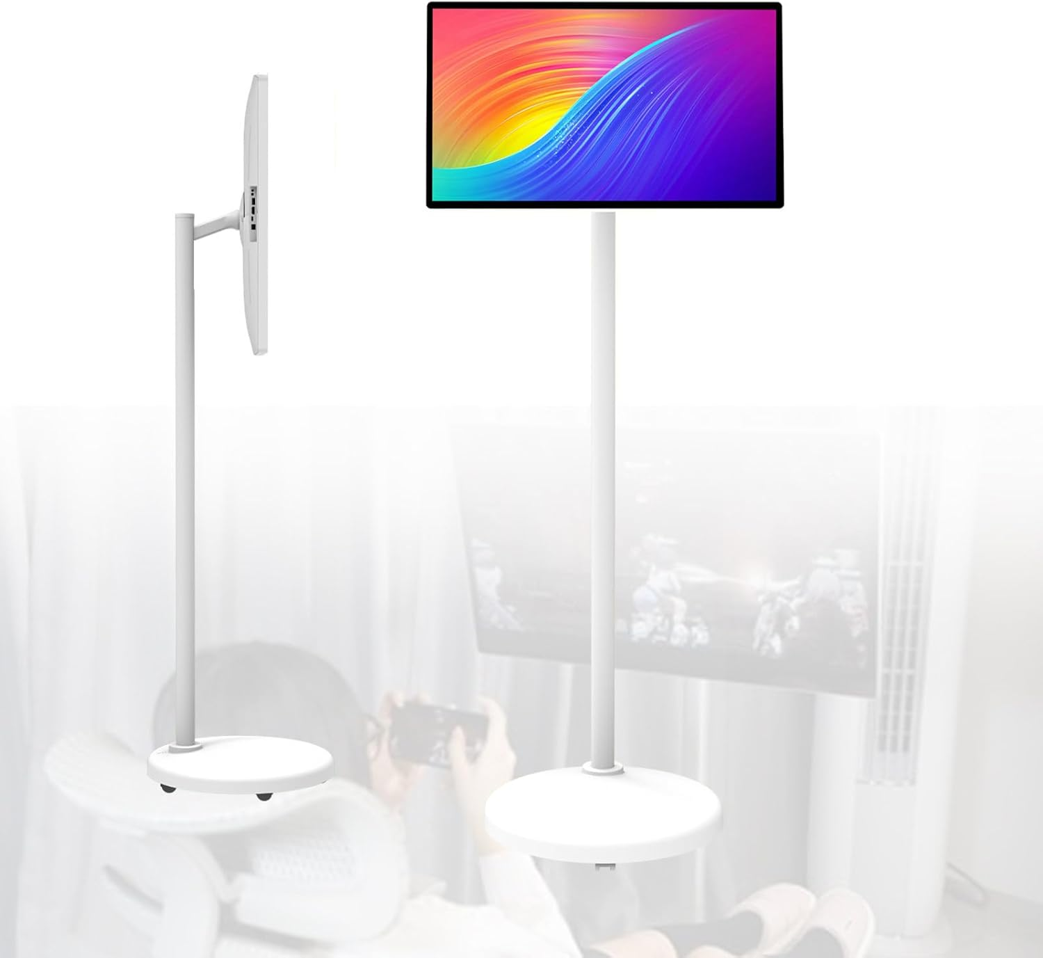 24-Inch Smart Touchscreen Monitor, 1080P Mobile Portable TV Stand on Wheels, Swivel Rotation Rolling Monitor, Full Swivel Rotation Rolling TV 8G+128G image number 1