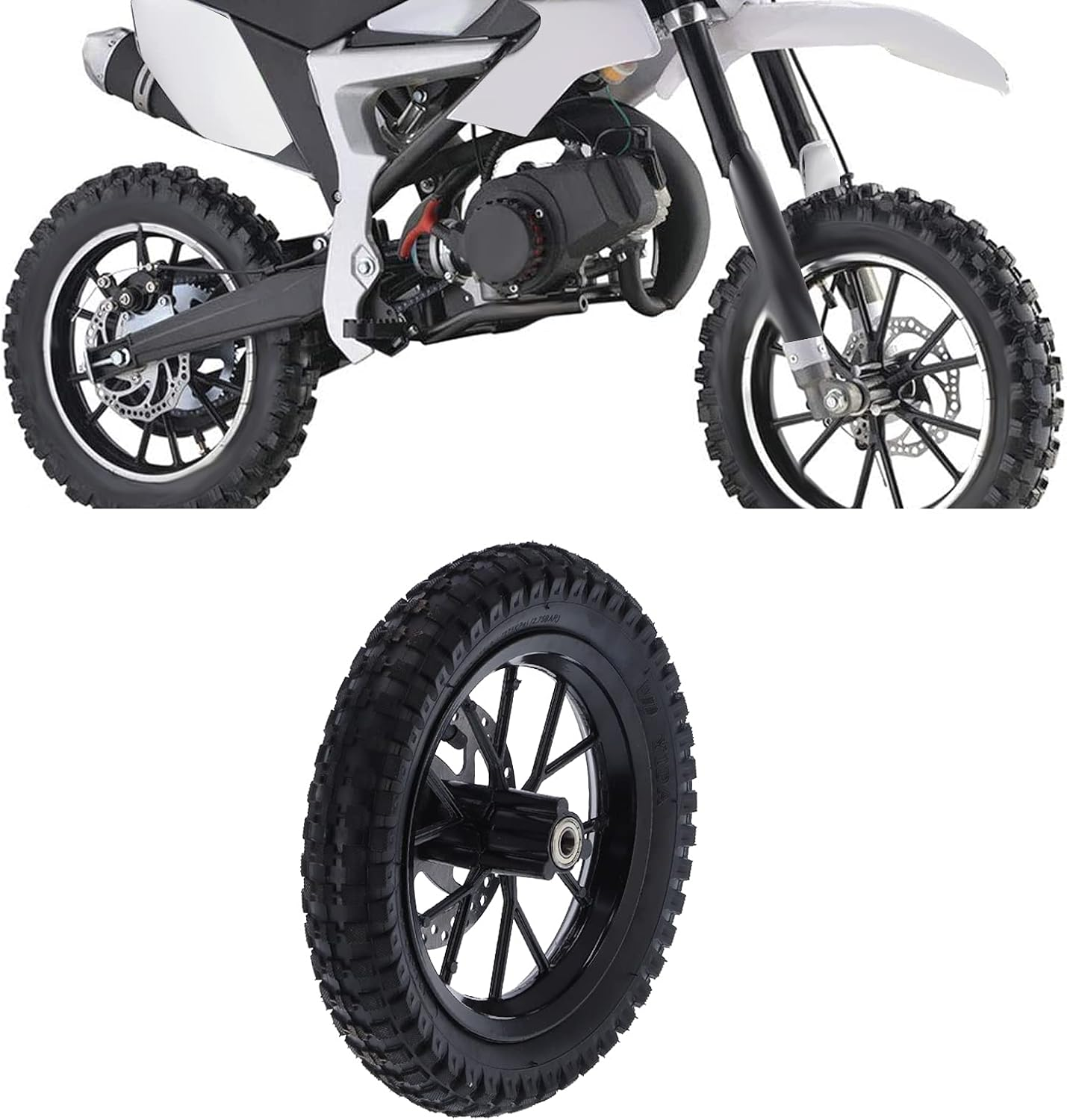 Front Wheel Assembly, Rubber and Metal Tire 12.5X2.75In Disc Brake Sprocket Bolts Fit for 47Cc 2 Stroke Mini Dirt Bike(Black) image number 5