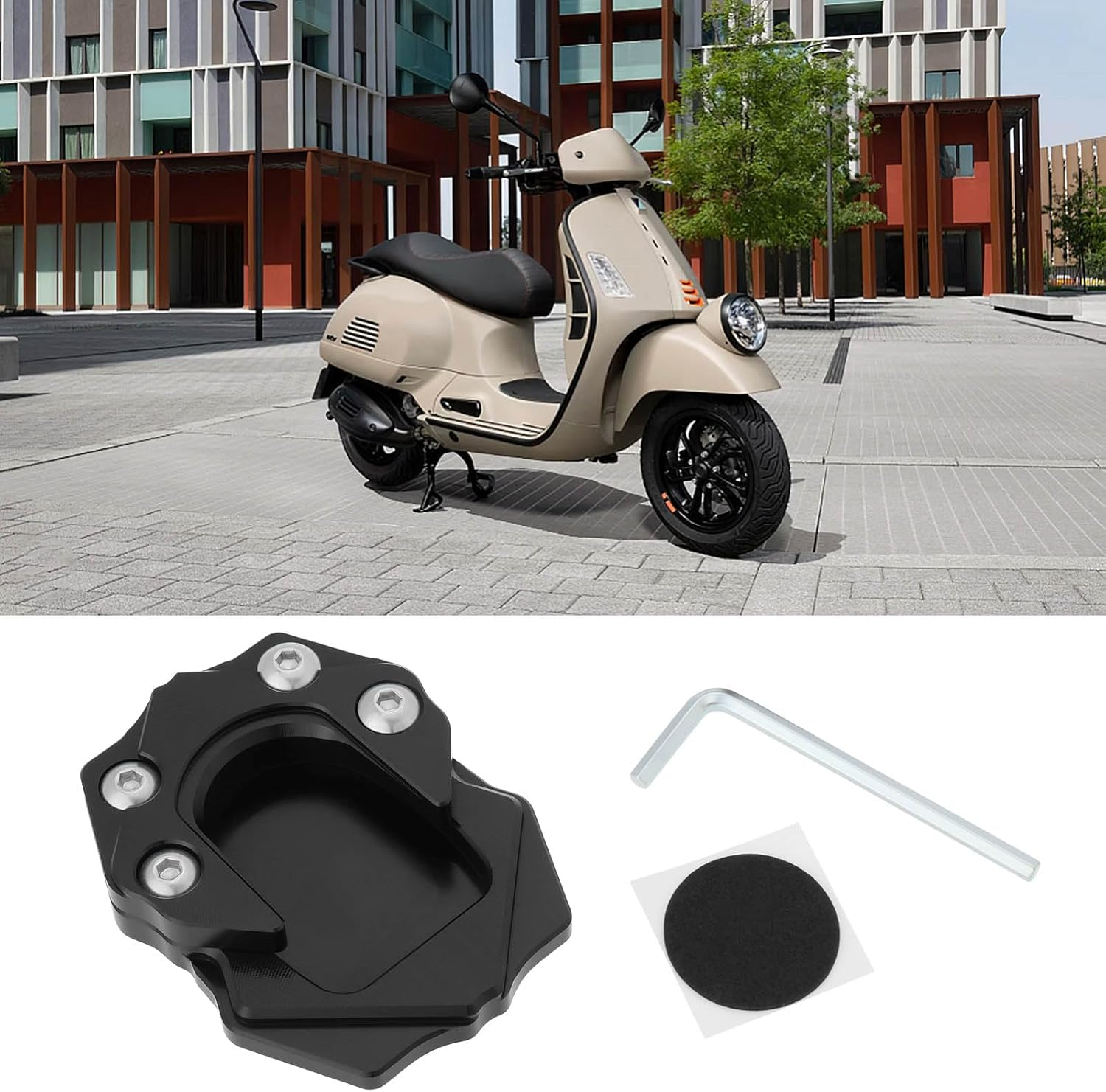 LT Easiyl 1PC Motorbike Kickstand Pad Aluminum Alloy Foot Side Stand Enlarge Extension Pad 69.6X55.9Mm Compatible with Piaggio Vespa GTS GTV 250 300 2013-2023 Black image number 3