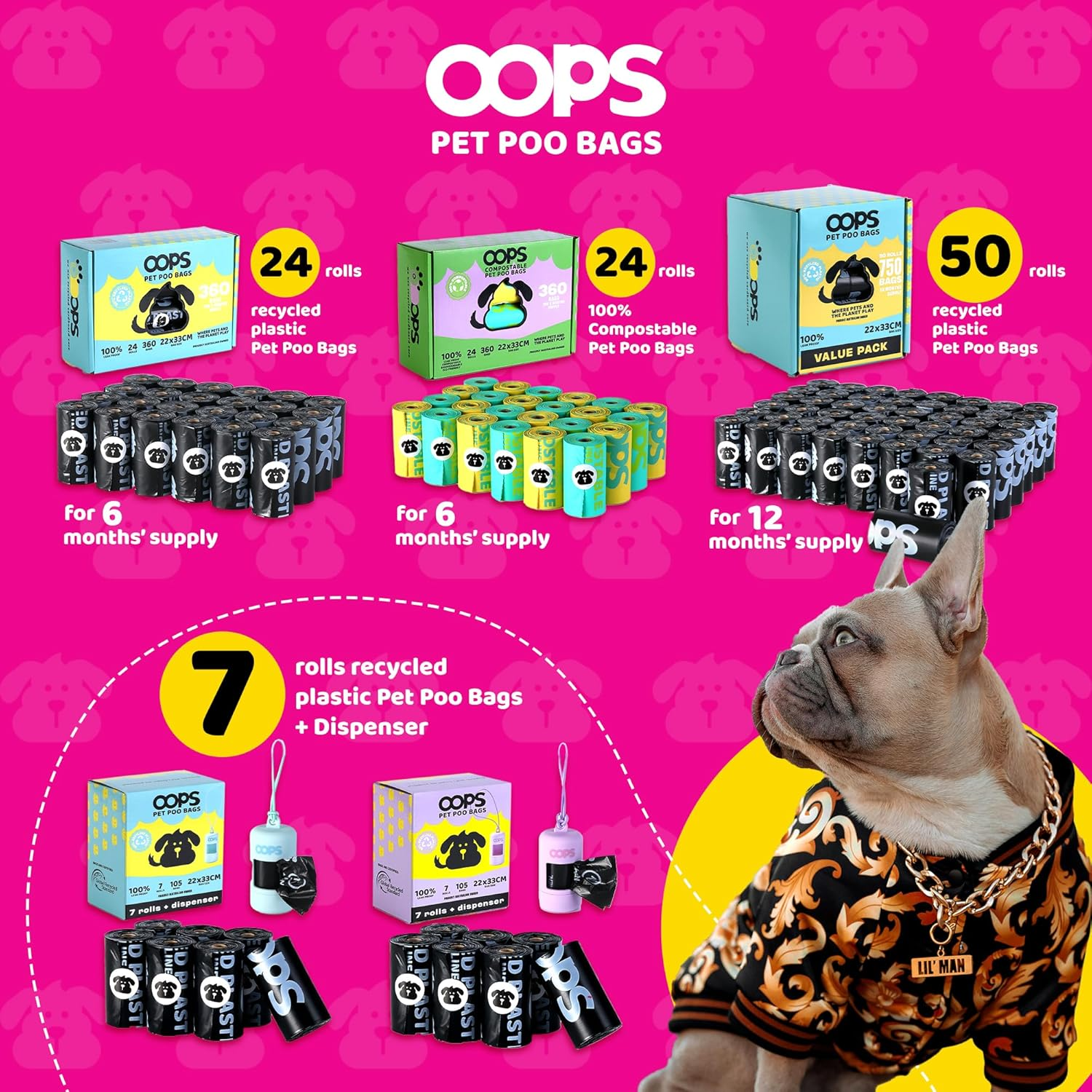OOPS Compostable Dog Poop Bags, Certified Compostable, Unscented 240/120 Counts 16/8 Rolls Pet Waste Bags, Strong Extra Thick Leak Proof Poo Bag Rolls for Dogs and Cats, 22 X 33 CM (8 Rolls) image number 5