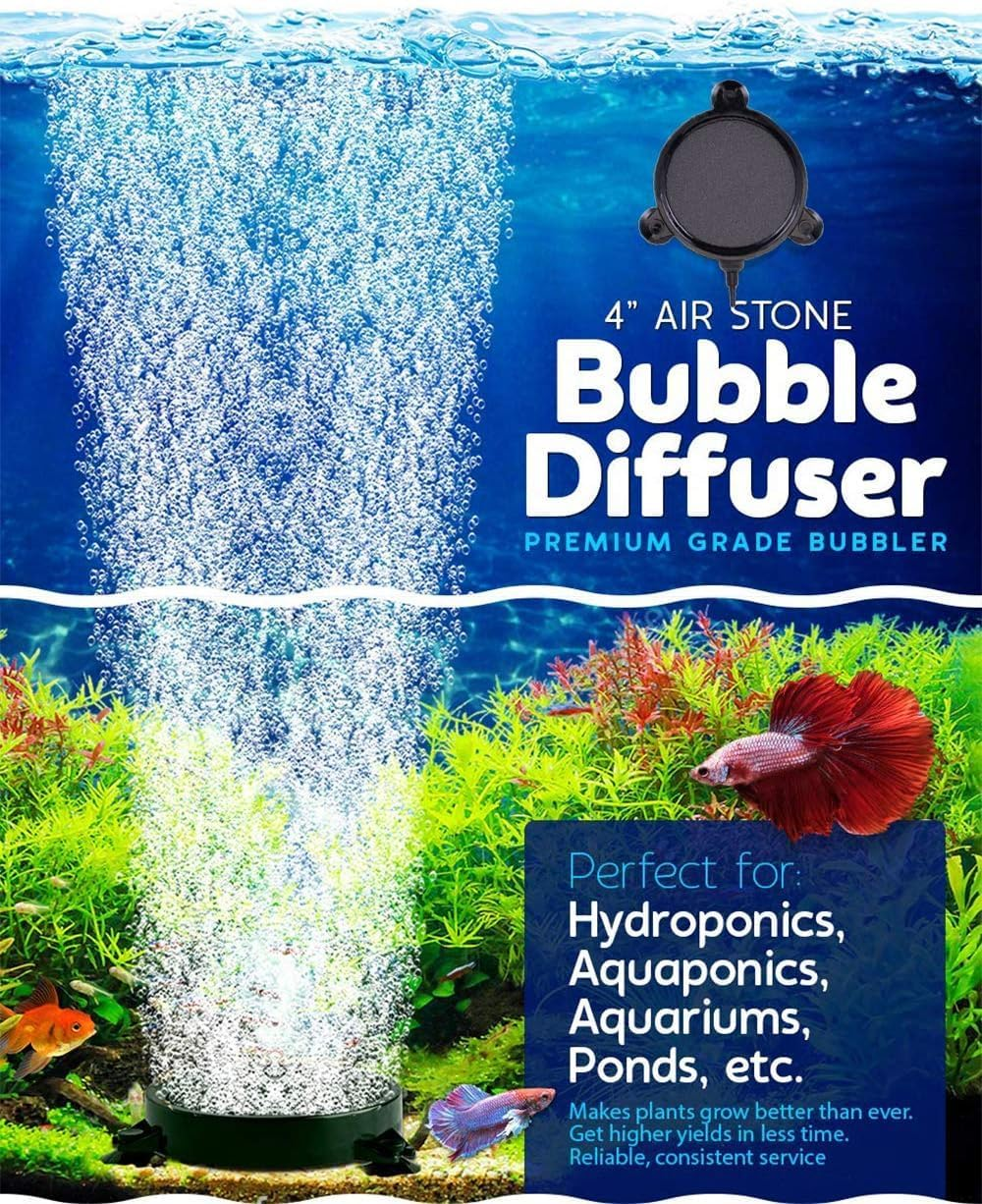 SLOCME 4 Inch Aquarium Air Stone 2 Pack &ndash; round Oxygen Diffuser with Suction Cups, Produces Fine Bubbles for Fish Tank, Hydroponics & Aquatic Plants image number 4