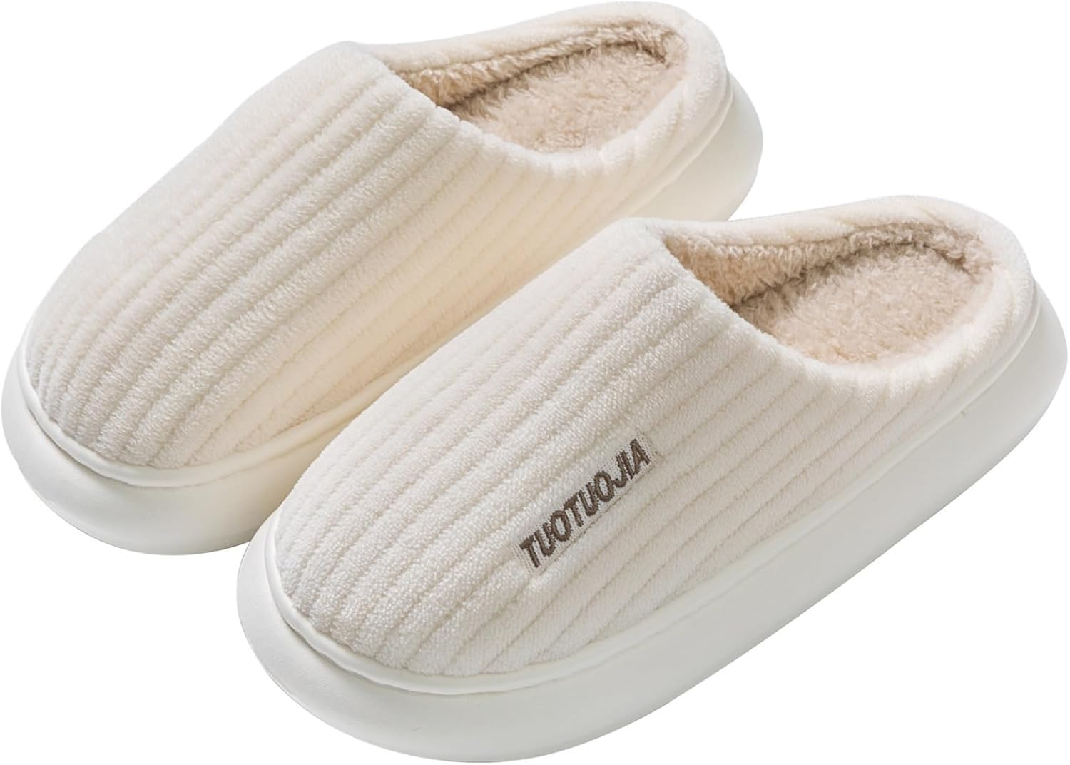 JAEWOMO Cozy Comfort Slip-On Slippers with Soft Plush Interior and Ribbed Design for Indoor Relaxation Unisex All-Day Comfort Available