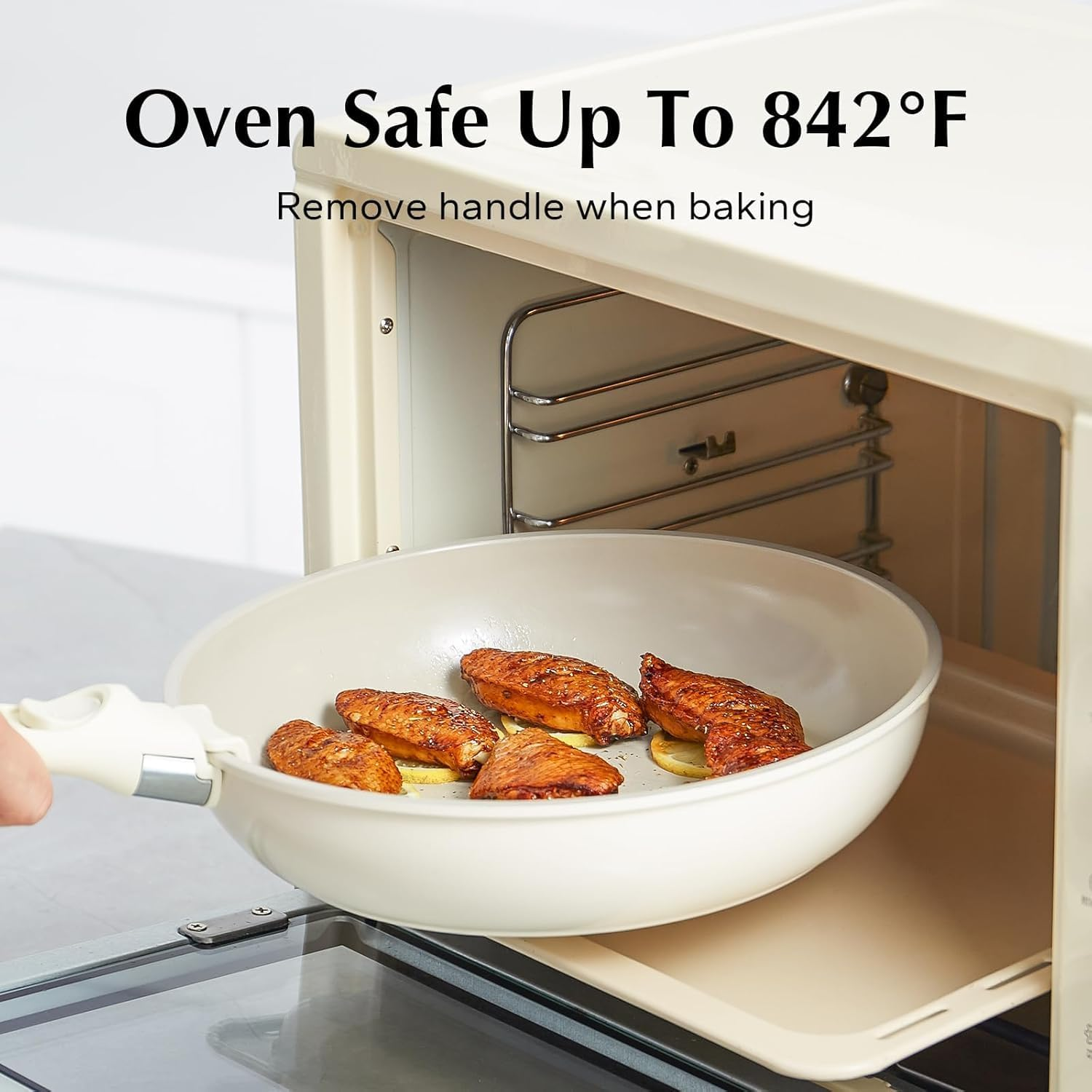 PTEROMYS Ceramic Pots and Pans Set Non Stick, Non Toxic Pots and Pans Set Non Stick Frying Pans, Detachable Handle Pots and Pans 5 Piece. (White)