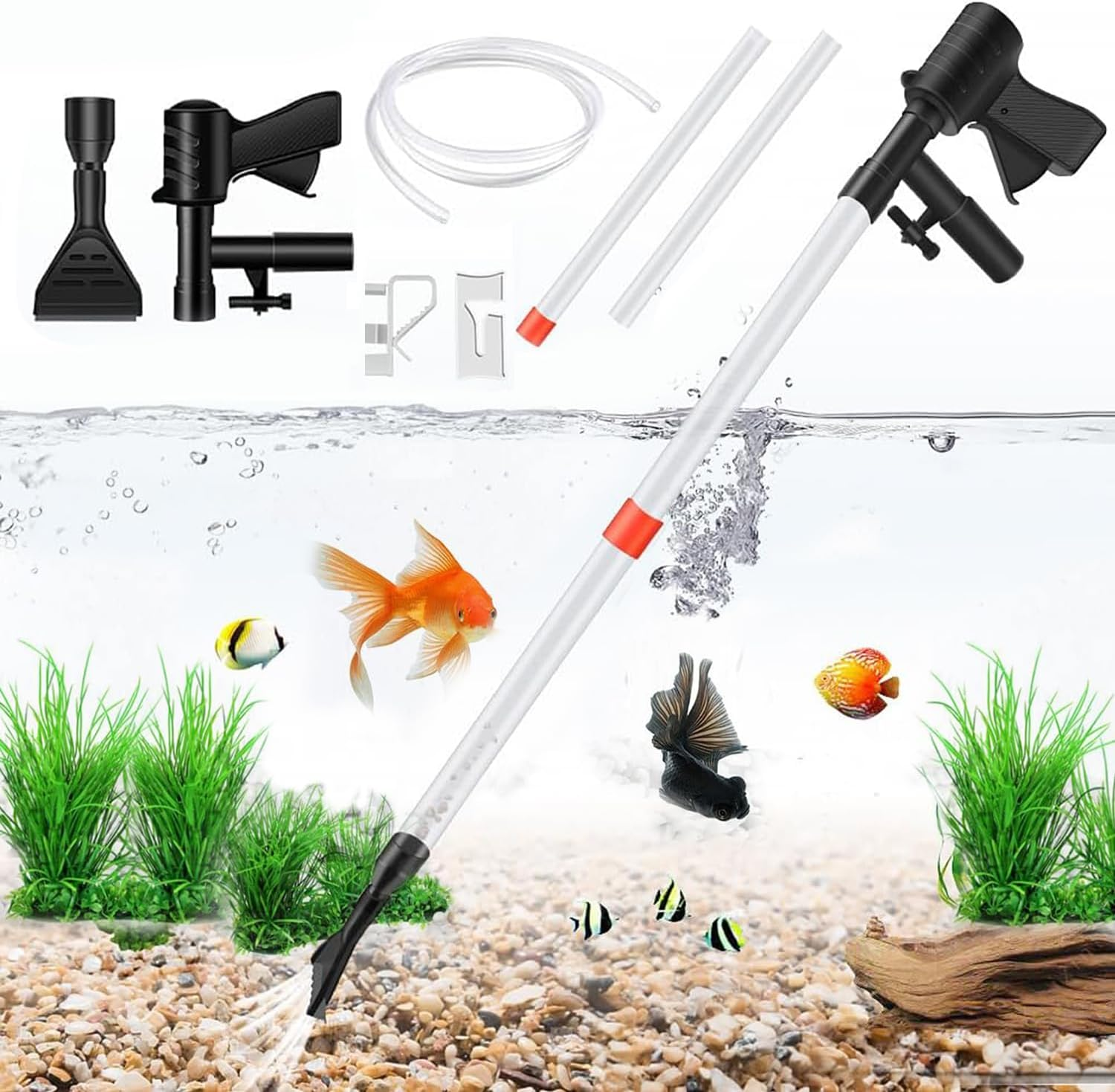 Mumoo Bear Fish Tank Gravel Cleaner,Newly Upgraded Fish Tank Water Changer with Air Pressure Button Long Nozzle Water Flow Controller for Fish Tank Cleaning Gravel and Sand image number 1
