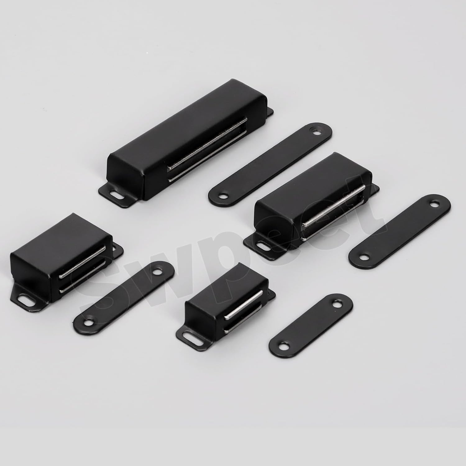 Swpeet 8 Pack 2.16" X 0.8" Black Medium Stainless Steel Cabinet Magnetic Catch with Screws Assortment Kit, Strong Door Magnetic Catches for Door Kitchen Cupboard Closure Closet Door Closer image number 1