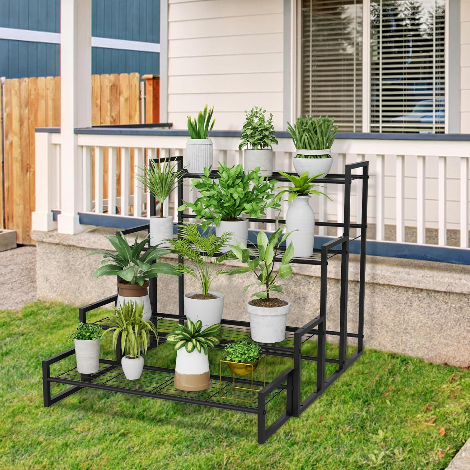 Vygrow Plant Stand, 4 Tier Stackable Tiered Plant Stand, Scalable Heavy Duty Tall Plant Shelf for Indoor Outdoor, Garden, Display Shelves, Flower Pot Holder, Black image number 4