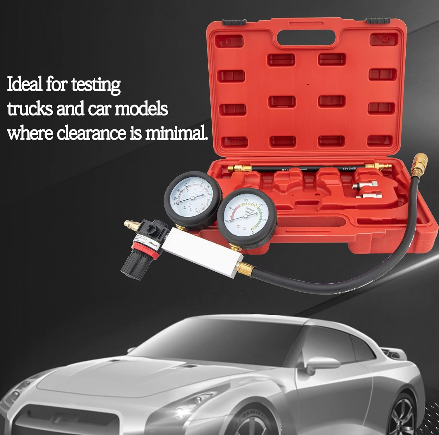 Cylinder Leak down Tester Kit, Tu-21 Dual Gauge Cylinder Leakage Checker Automotive Compression Test Kit for Trucks Motorcycles image number 2