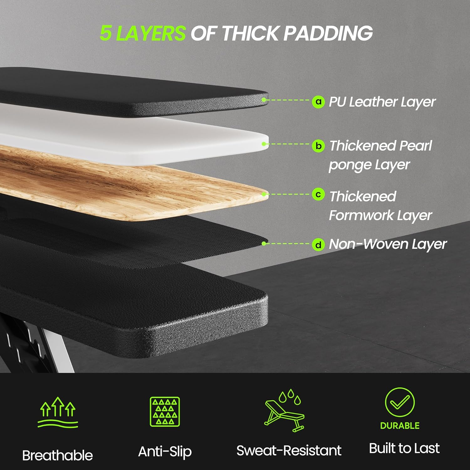 Adjustable Weight Bench for Home Gym, Foldable Workout Bench for Full Body Fitness Dumbbell Exercise, 600LBS Incline Decline Flat Bench with Resistance Bands for Strength Training image number 5