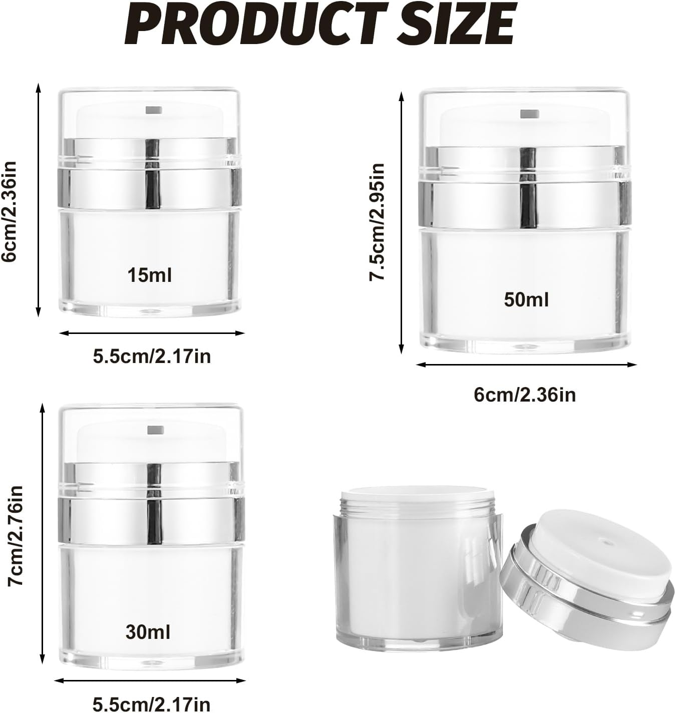 6PCS Airless Pump Jars Set Travel Essentials (15Ml+30Ml+50Ml) X2 &ndash; Vacuum Cream Containers for Skincare, Leakproof & Lightproof Travel Cosmetic Bottles image number 1
