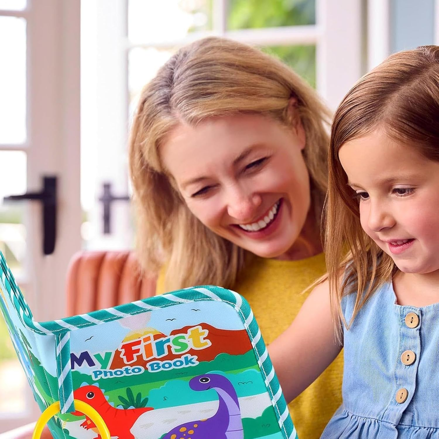 Baby First Photo Album, Sweet Dinosaur Rustle Book, Portable Playful Album with Mirror Safe for Moments Family Birth Birthday image number 4