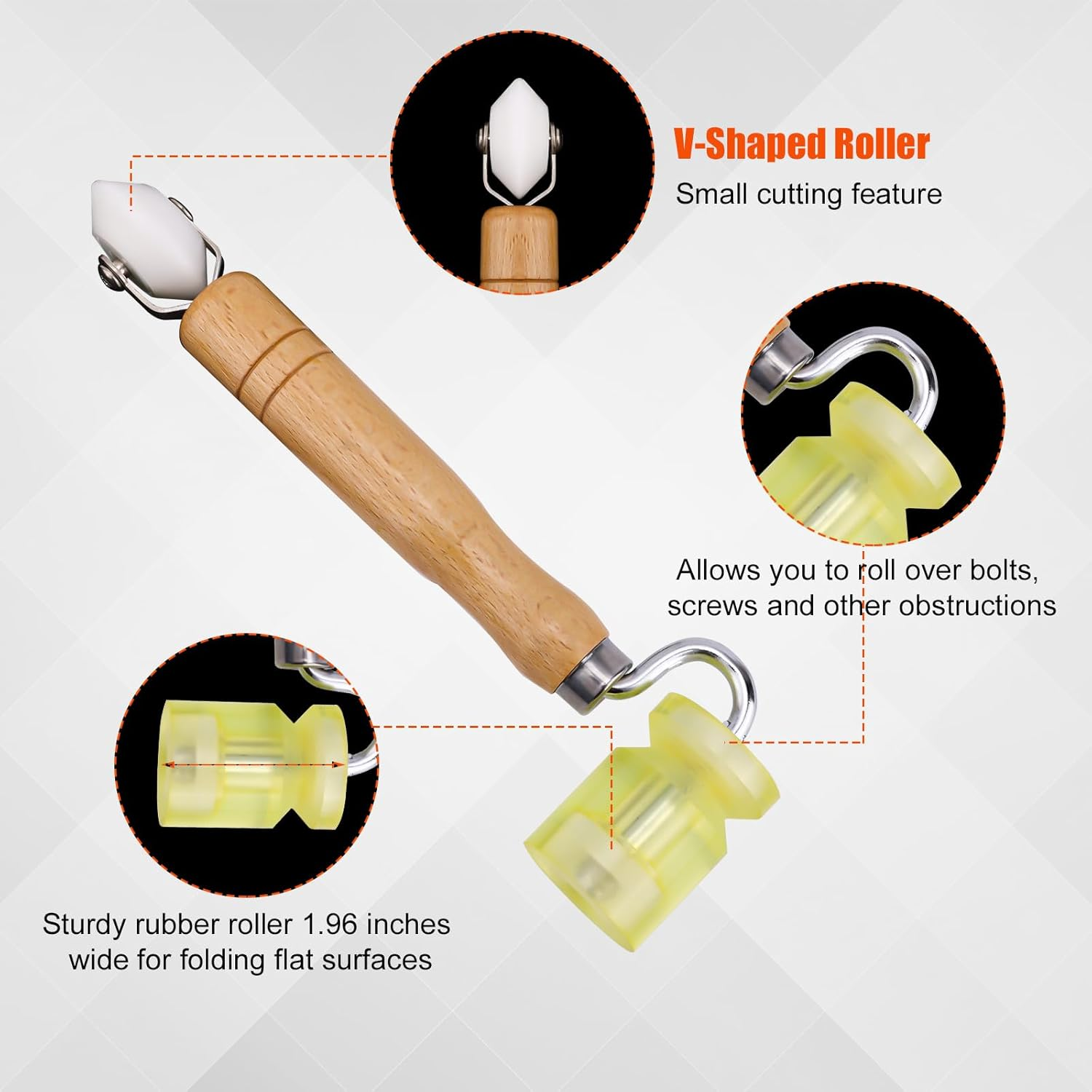 Gosknor Seam Roller, Wooden Wallpaper Tools Roofing Tools 2-In-1 Design RV Seam Tape Roller Car Sound Deadening Roller Roofing Roller Tool image number 1