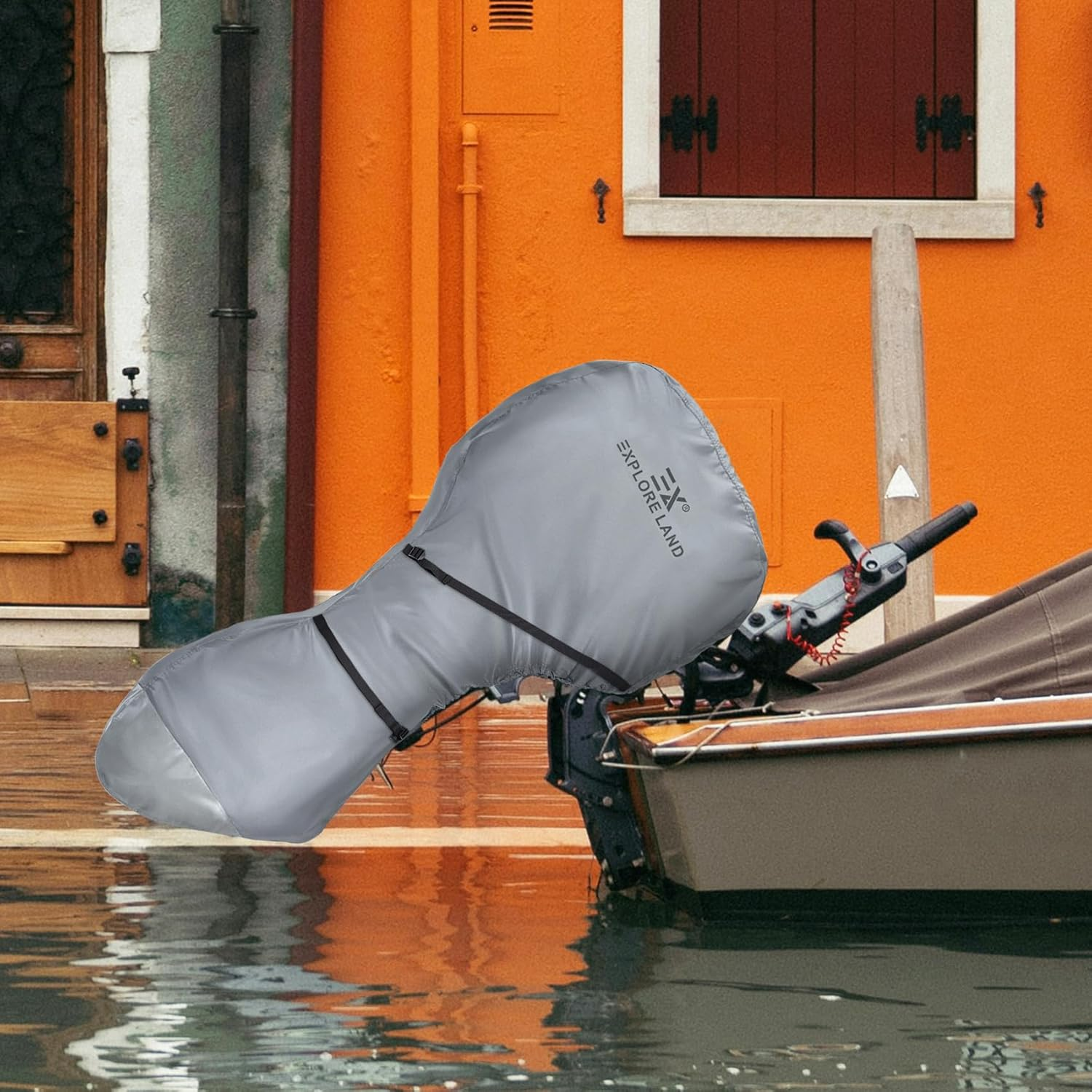 Explore Land Fade Resistant Full Outboard Motor Cover - Waterproof 600D Heavy Duty Boat Engine Covers Fit for Motor 60-100 HP, Grey, 10807703 image number 5