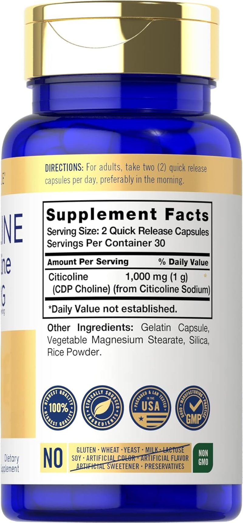 Carlyle Citicoline CDP Choline 500Mg | 60 Capsules | Highest Potency per Capsule | Non-Gmo, Gluten Free Supplement | By image number 2