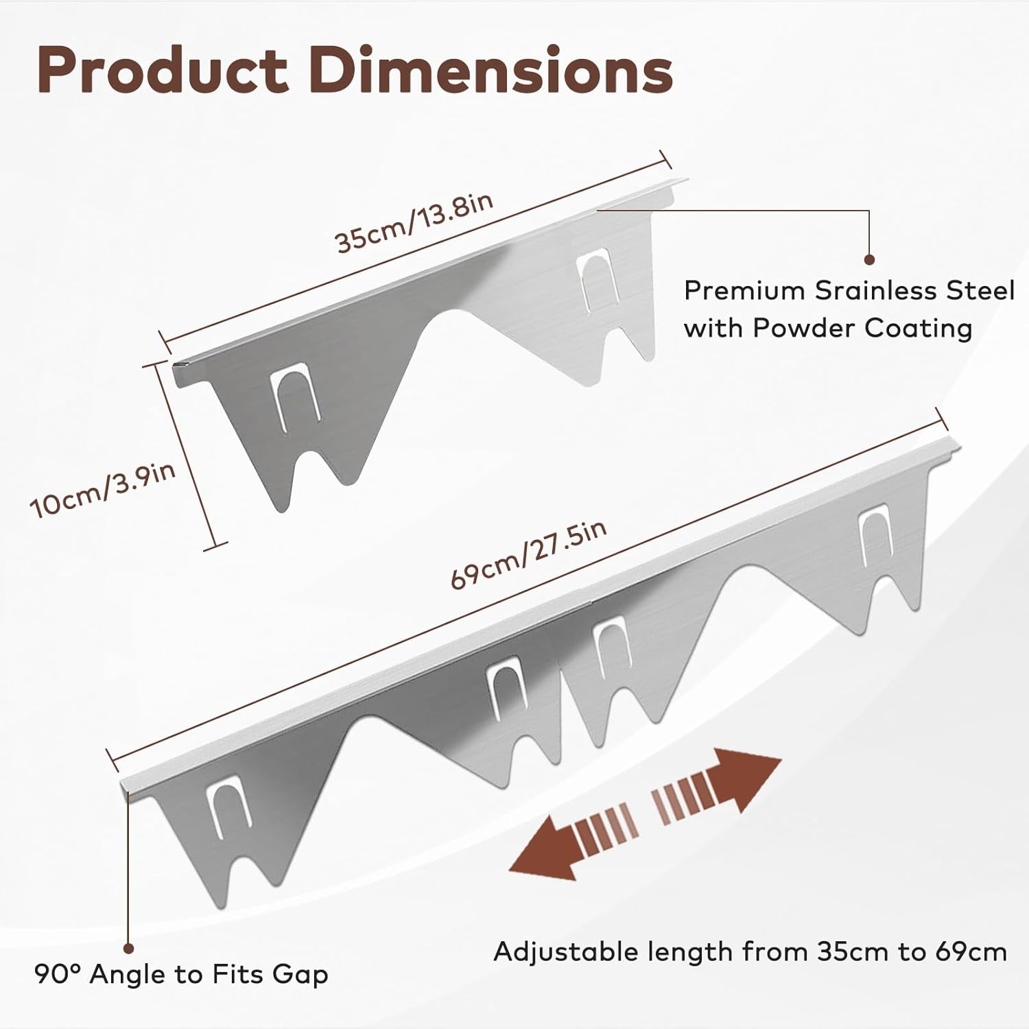 2 Pack Stove Gap Covers 35-69Cm Extendable Stainless Steel Stove Gap Filler Heat Resistant Oven Side Gap Fillers Fills the Gap between Cooktop and Kitchen Bench (Silver) - Black image number 2