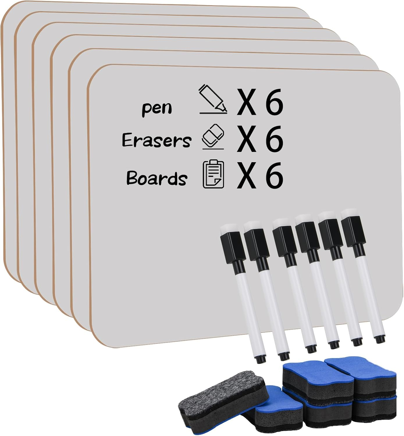 Hiziwimi 6Pcs 30X22.5Cm Dry Erase Mini Whiteboards, A4 White Board Double-Sided with 6&times;Marker and 6&times;Board Eraser, Small Whiteboard for School, Office, Home