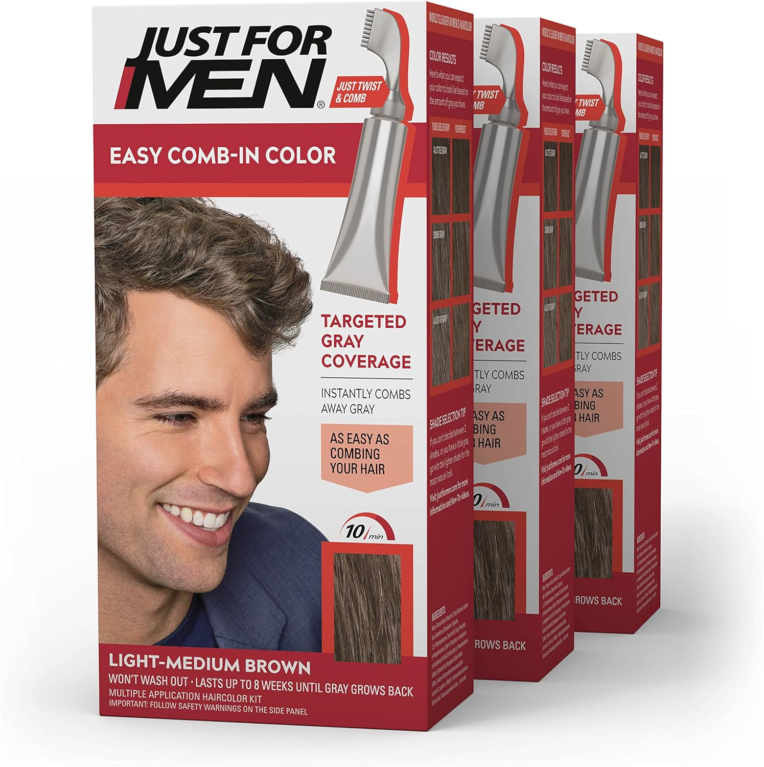 Just for Men Easy Comb-In Color Mens Hair Dye, Easy No Mix Application with Comb Applicator - Dark Blond, A-15, Pack of 3 image number 1