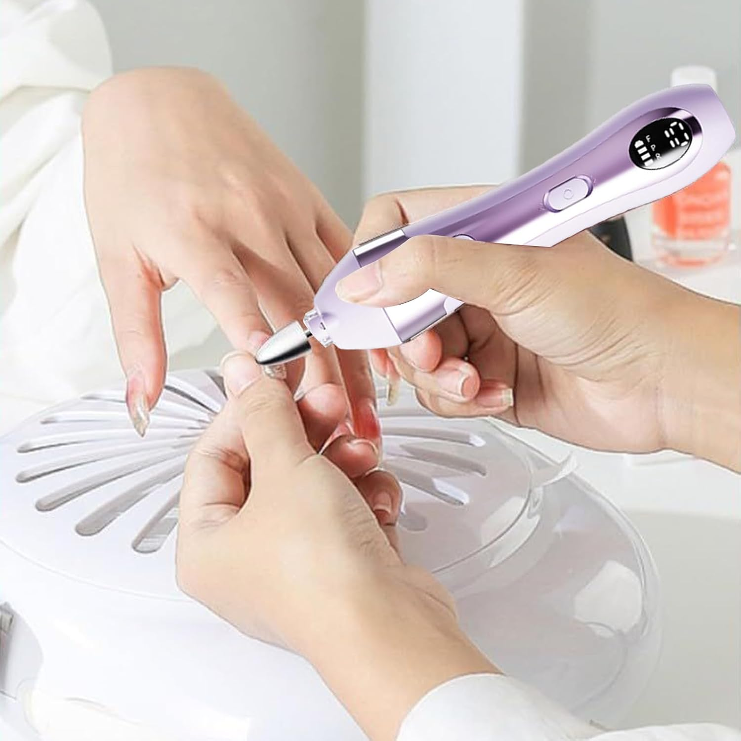 Nybhyjka Nail Filer Electric | Manicure Electric Filer for Nail | 10 Speed Manicure Supplies with Led Light for Elderly Friends Beginners Family Salon Home - White image number 3