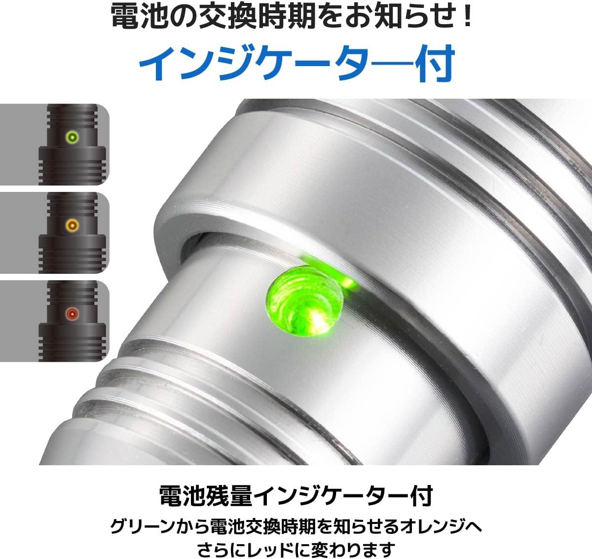 Ohm Electric Flashlight Outdoor Handy Light Waterproof LED Zoom Light Red Kaiser 600 Lumens with Battery Level Indicator ANSI Standards LHA-KS321ZSI-S2 08-1013 OHM Silver