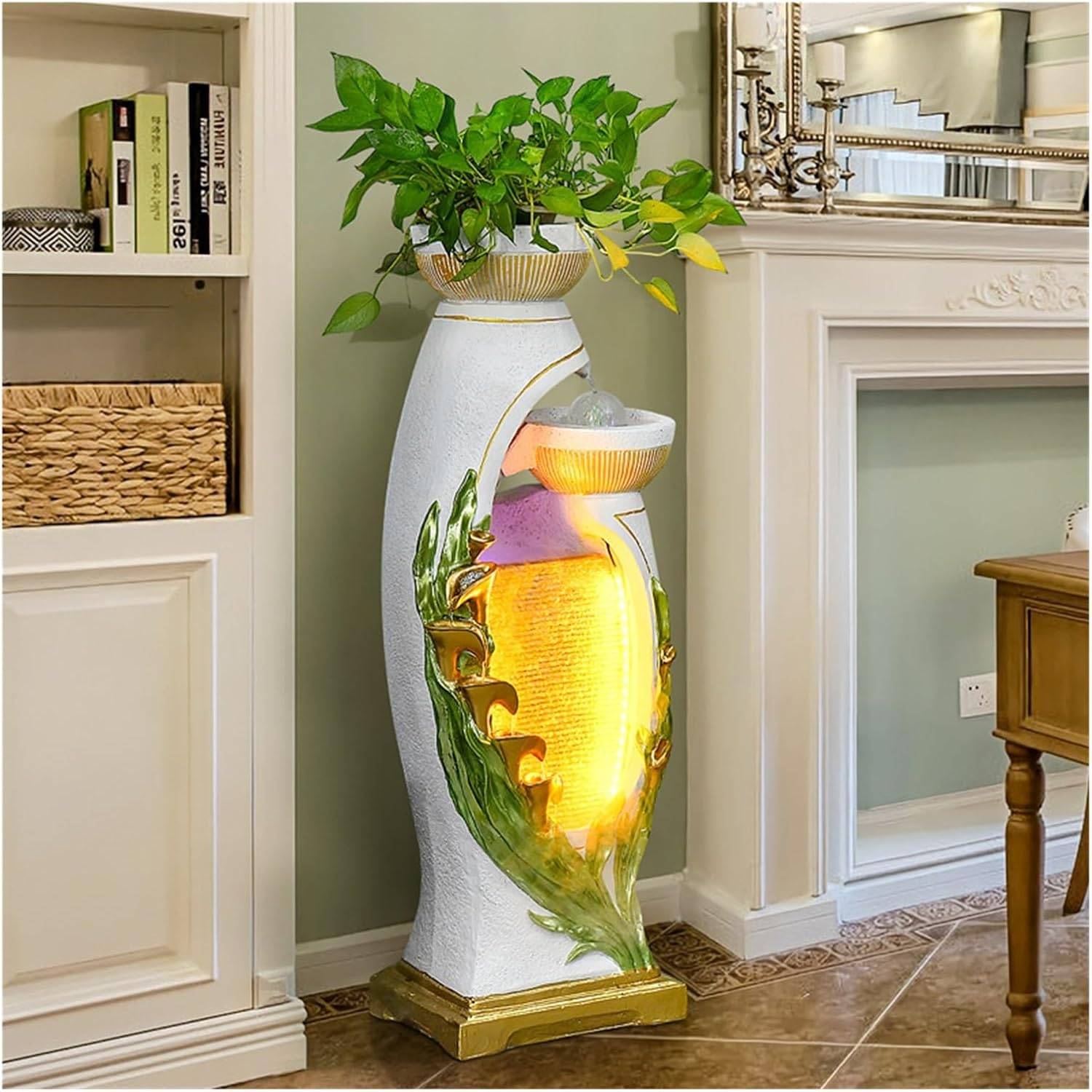 Outdoor Fountain Indoor Fountain, Creative Ornaments, Horseshoe Lotus Modern Fogging Water, Home/Office Decor(White) image number 6