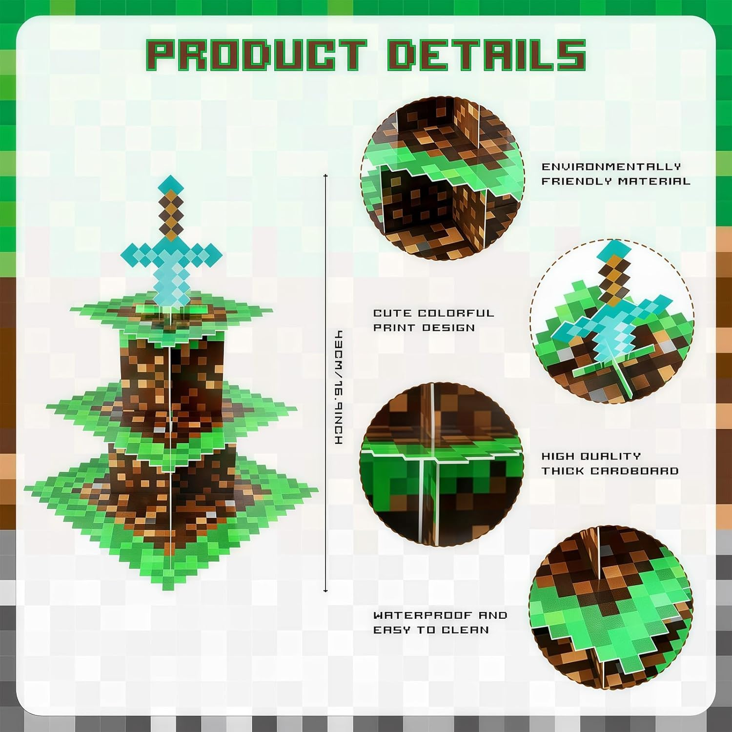 AEEGO Pixel Game Style Cupcake Stand, Three-Tier Cupcake Stand, Premium Cupcake Tray, Creative Tiered Tray, Cupcake Tower Display Plate, Birthday Party Supplies Decoration image number 2