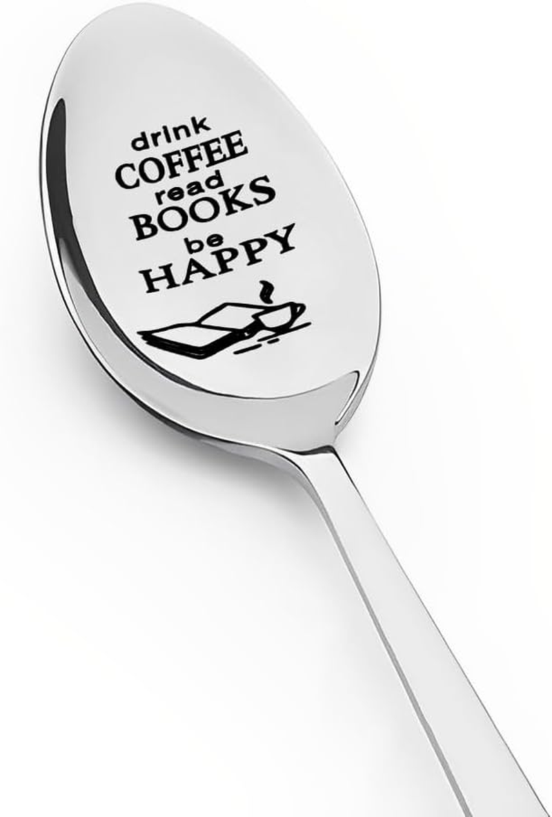 Coffee Reading Gifts for Women Men Coffee Lover Gifts Spoon Birthday Gifts for Reader Bookworm Book Lovers Gifts for Student Teacher Drink Coffee Read Books Be Happy Spoons image number 1