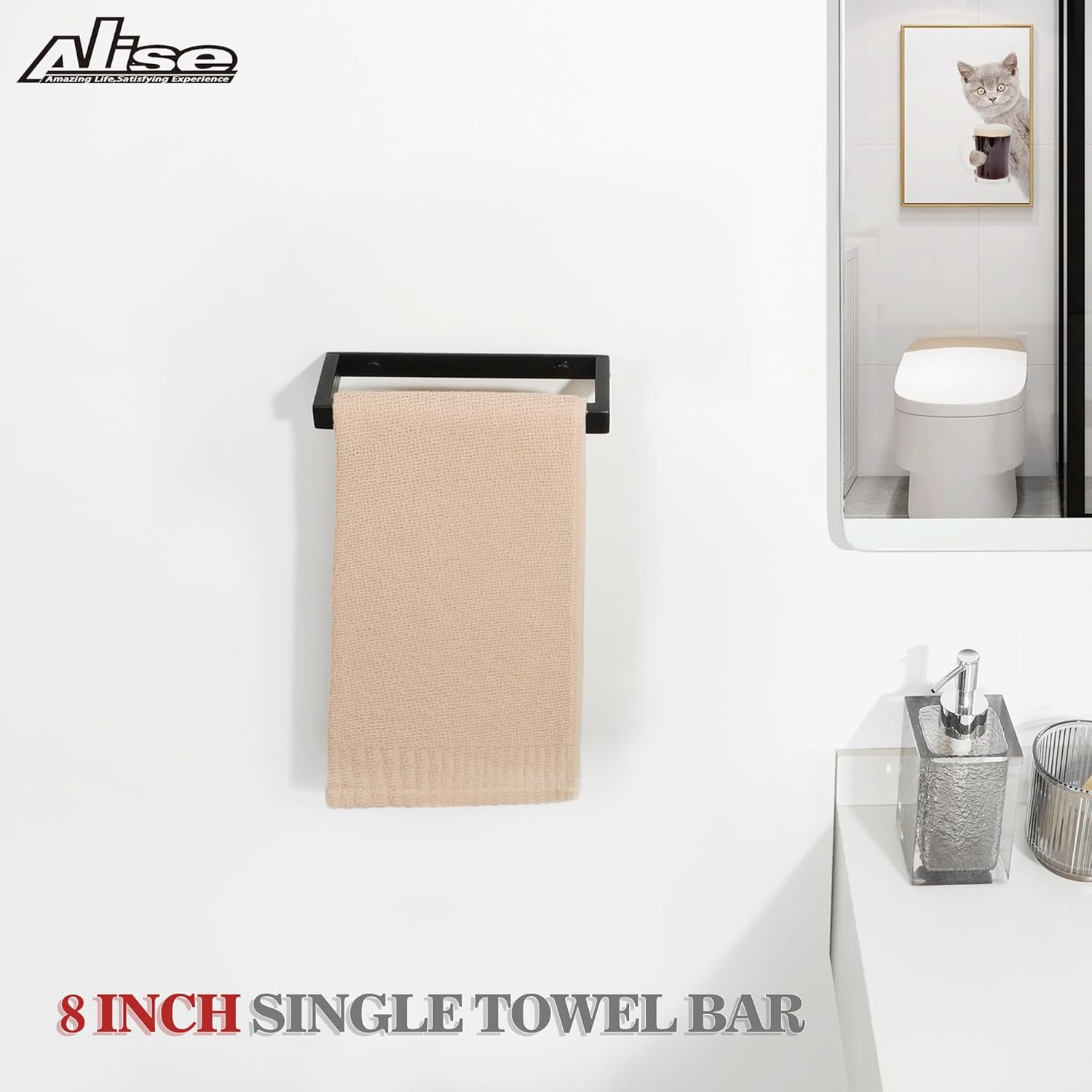 Alise Bath Towel Bar,Wall Mount Towel Holder Towel Rack Towel Hanger for Bathroom Lavatory,8 Inch SUS304 Stainless Steel Towel Rail,Matte Black GJF020-B image number 5