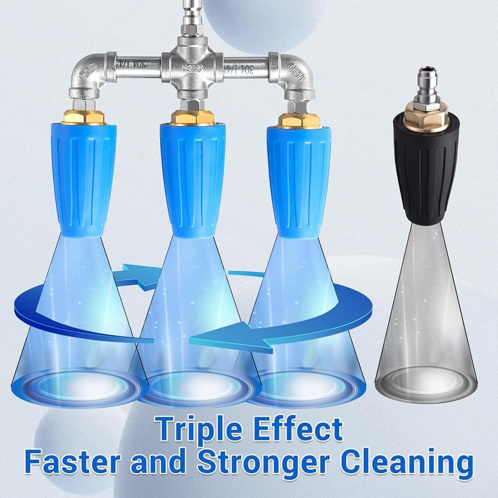 Triple Turbo Nozzle Pressure Washer, 360&deg; Rotating Turbo Nozzle with 1/4Inch Quick Connector, 2.0 Orifice, 4000 PSI image number 6