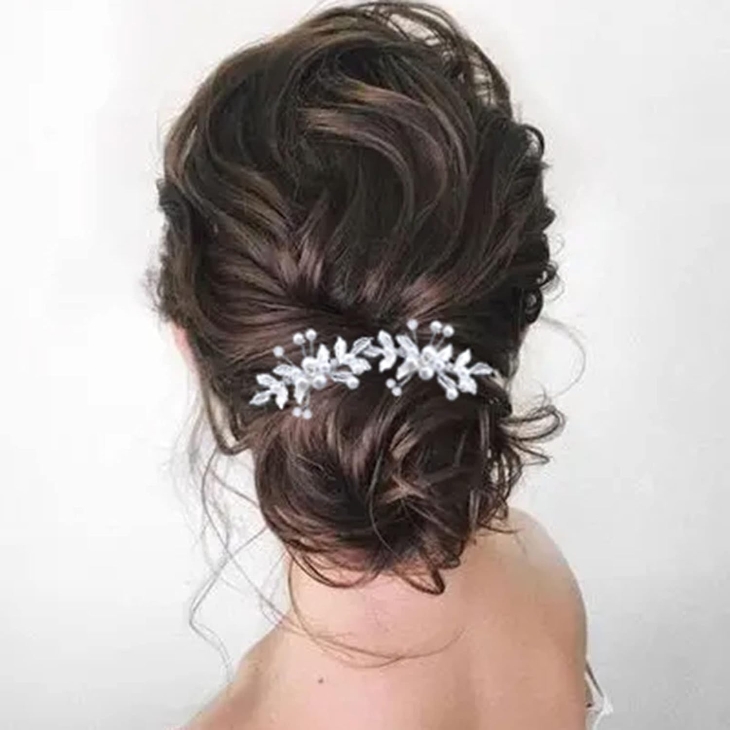 Wendalern Wedding Crystal Hair Clip Crystal Beads Hair Clips Rhinestone Bridal Hair Pin Silver Leaf Pearl Headpiece Decorative Hair Accessories for Women and Girls image number 1