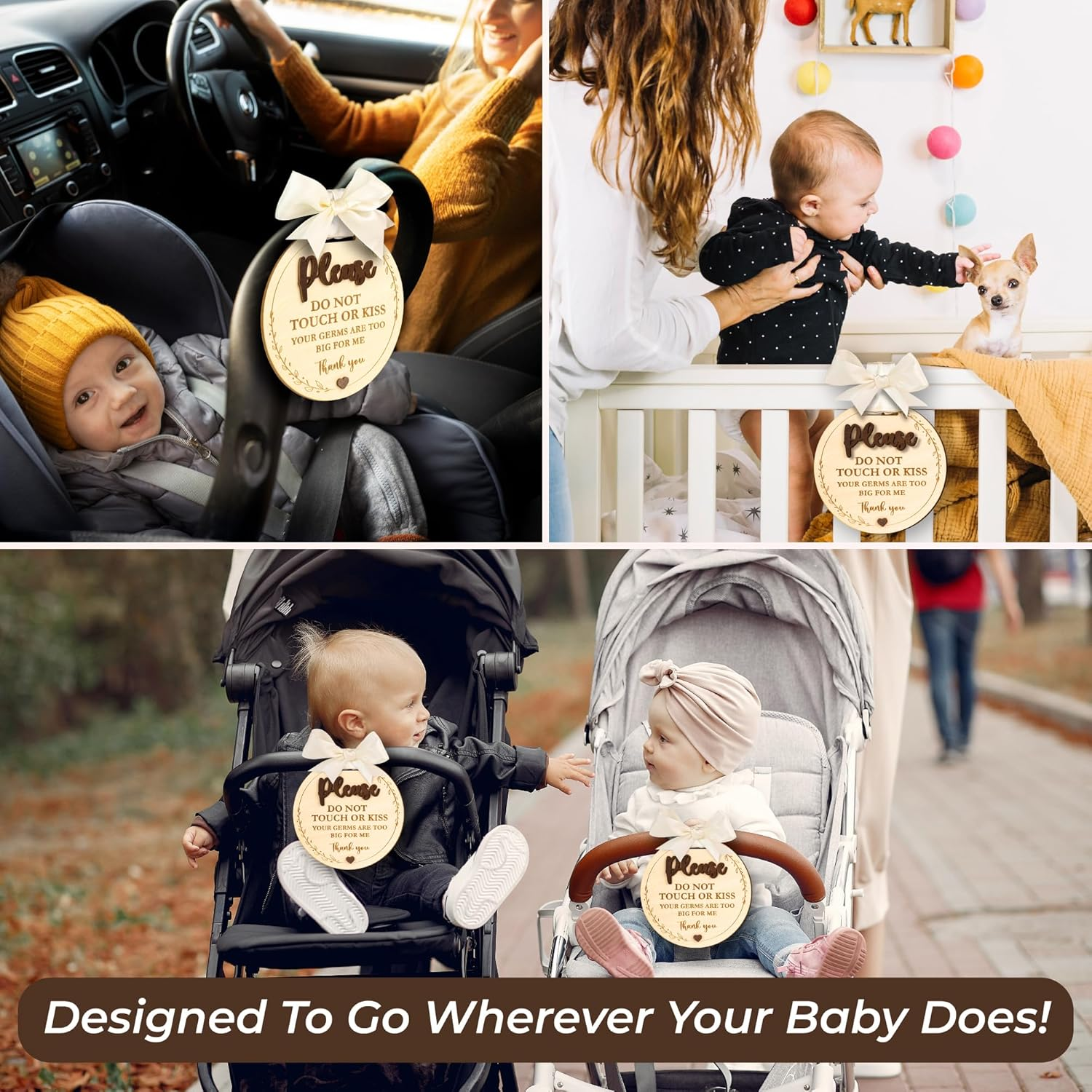 Please Do Not Touch or Kiss Baby Sign - 2 Pack Dont Touch Baby Sign for Car Seat or Stroller Tag, No Touching Baby Signage for Baby Newborn