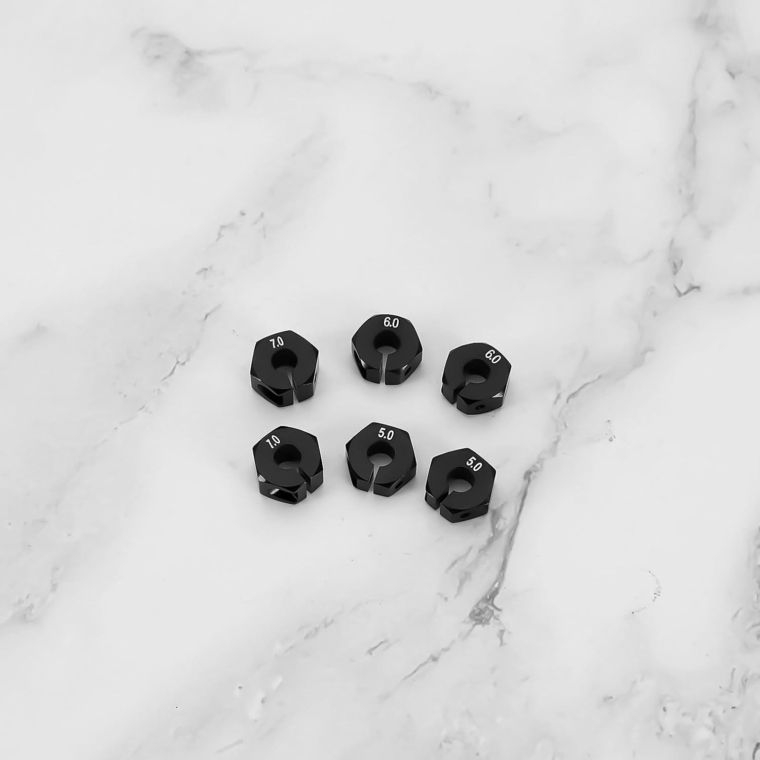 Be in Your Mind 12Pcs Wheel Hex Hub Adapter RC Aluminum Wheel Hub Clamp Type 5Mm/6Mm/7Mm to Prevent Wheels from Getting Stuck and Car Shaking for 1/10 RC Car Hex, Black image number 1