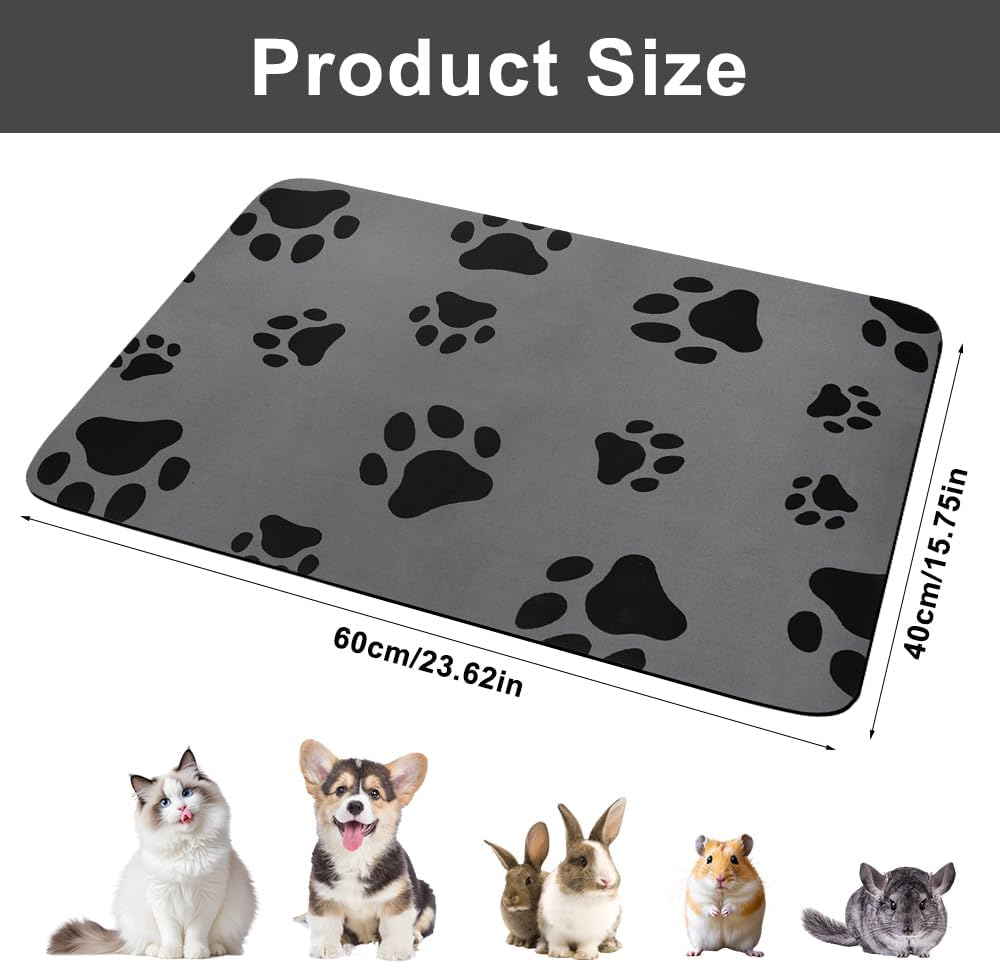 Bowl Mat Dog and Cats, Pet Feeding Bowl Mat 60 X 40 Cm Petfood Mat Cat Mat Food Non-Slip Dog Bowl Mat Absorbent Quick Drying Feeding Mat Cats (Grey) image number 3