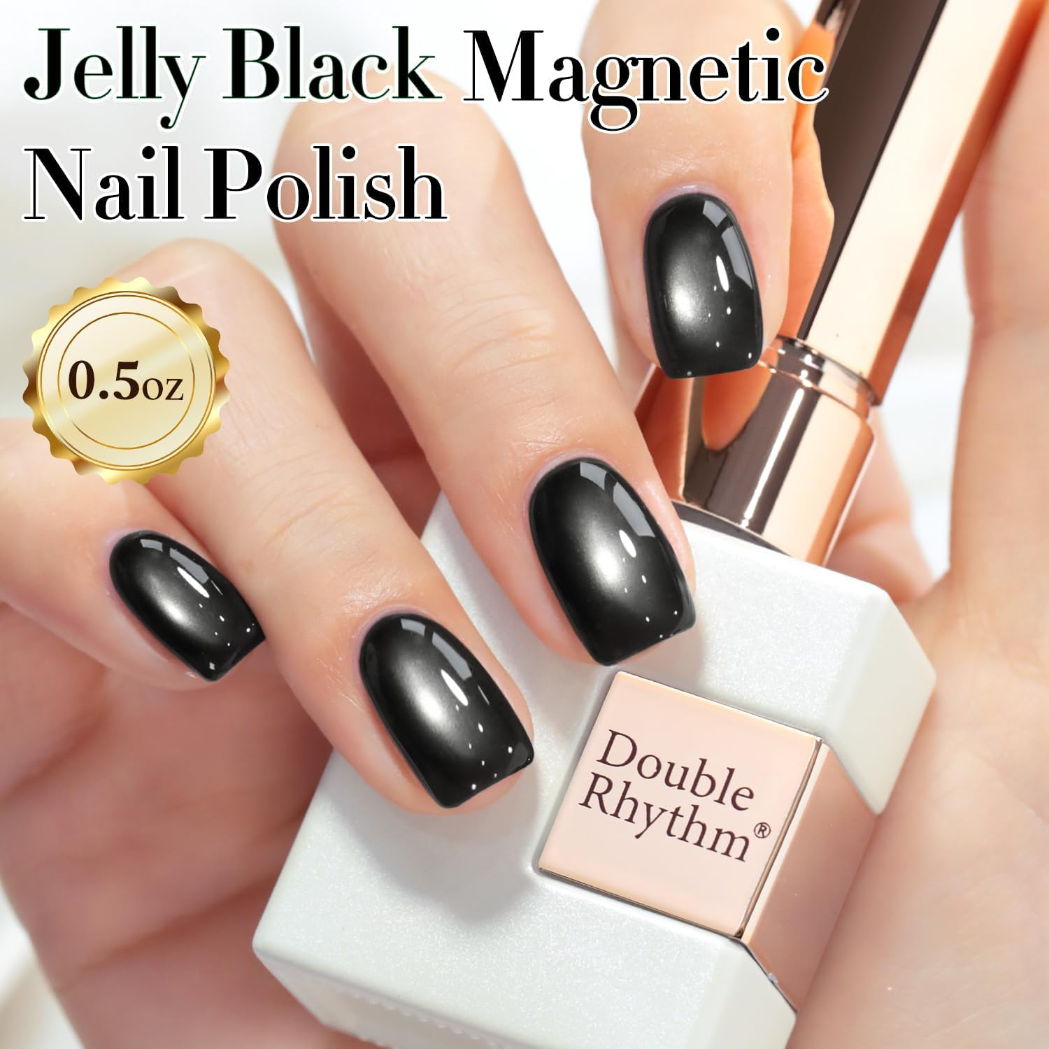 Double Rhythm Jelly Glass Cat Eye Gel Polish with Magnet 15ML Holographic Glitter Shimmer Translucent Sheer Color Magnetic Nail Polish Salon DIY at Home (Jelly Black-Mc1115) image number 1