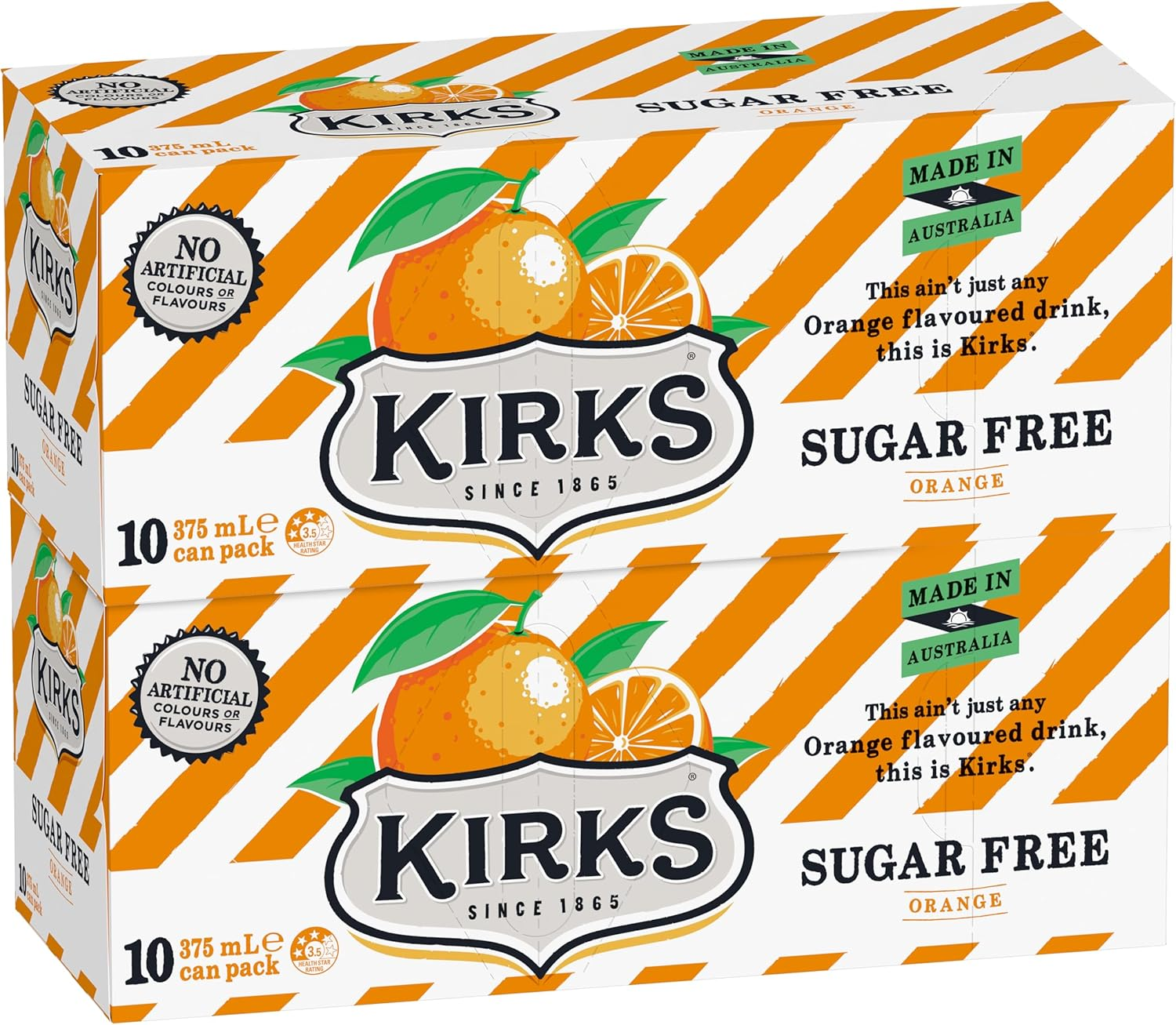Kirks Orange Zero Sugar Soft Drink Multipack Cans 20 X 375Ml