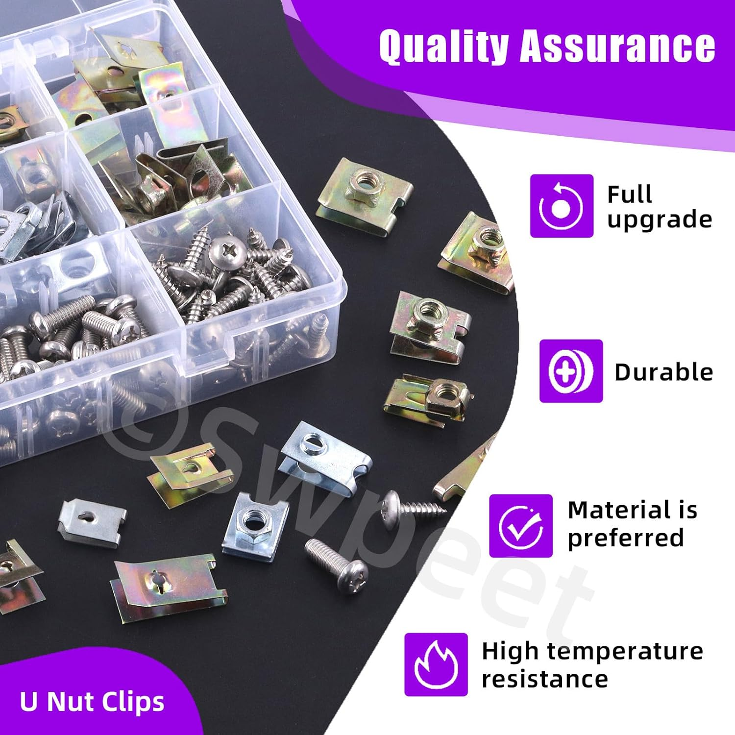 Swpeet 183Pcs Zinc Plated Auto Car U-Clip U Nut and Screw Assortment Kit, Car Clips Fasteners for Dash Door Panel Interior SAE image number 1