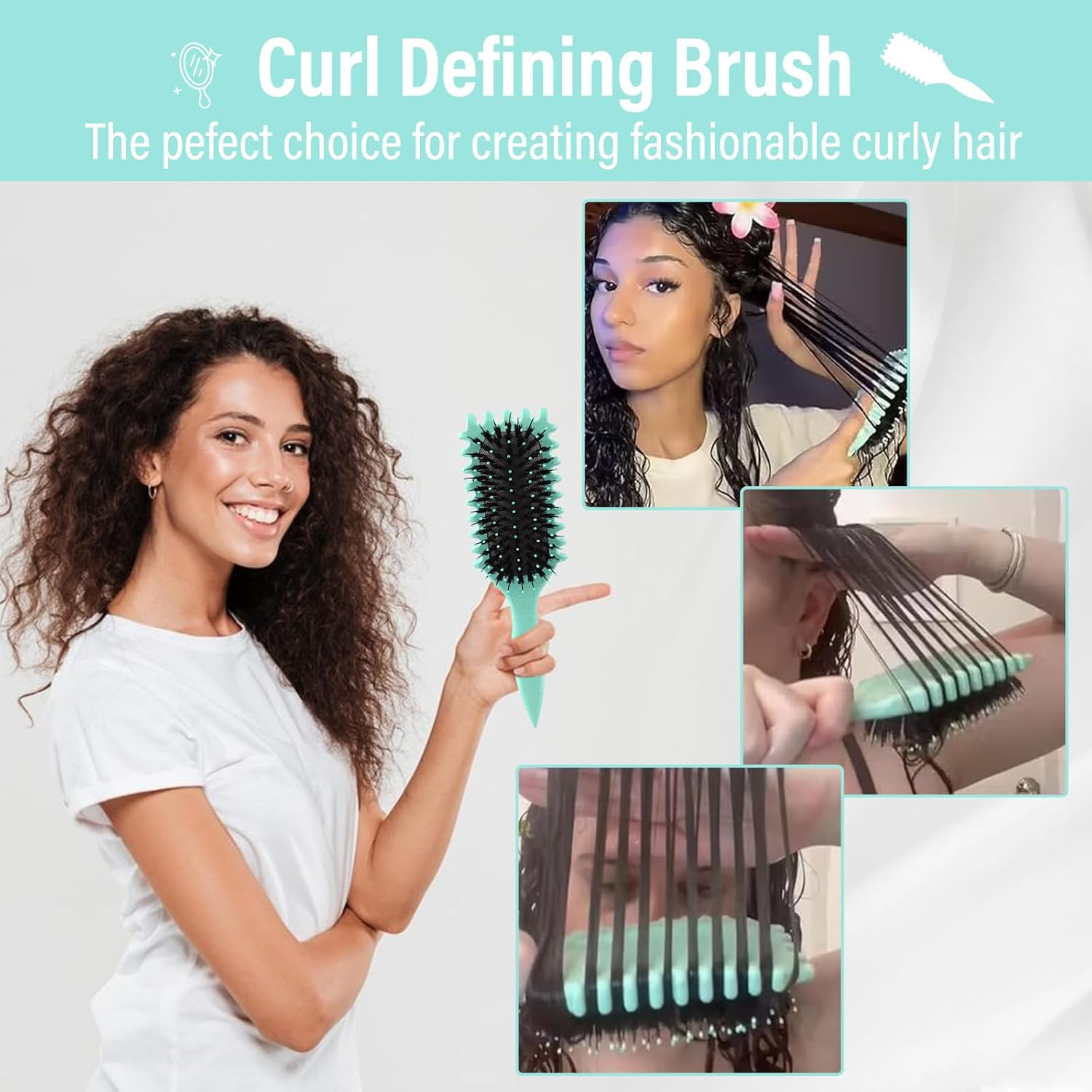 Curl Hair Brush for Detangling Curl Define Styling Brush for Curling Design Boar Bristles Hair Brush for Combing and Shaping Men and Women Hair Dryer image number 1