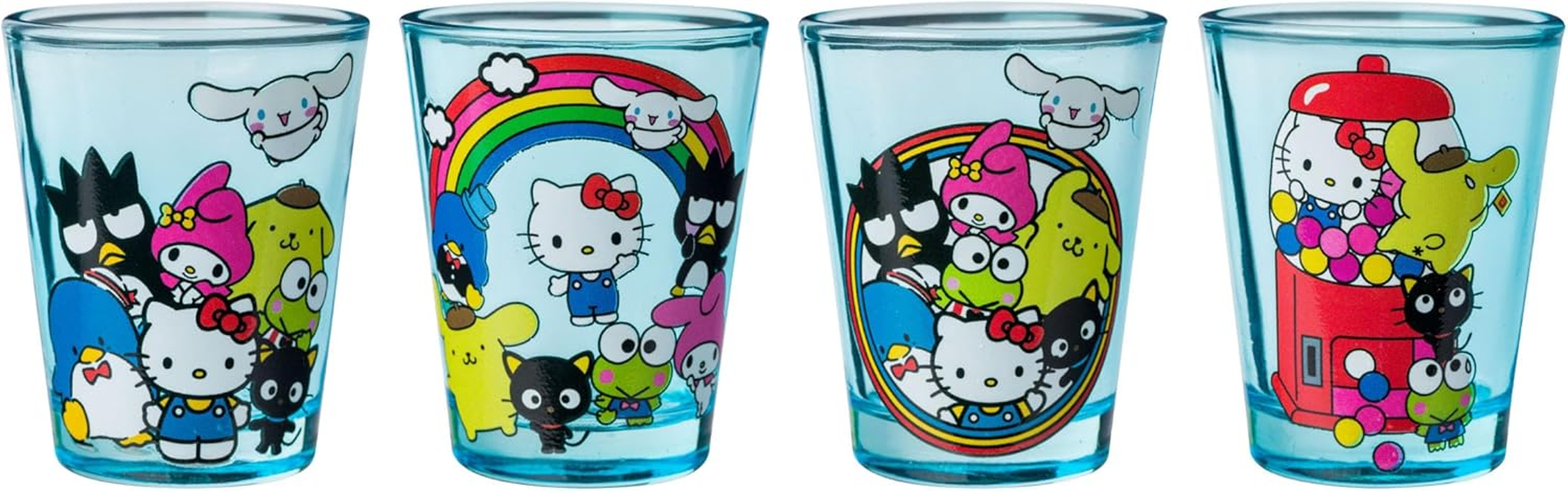 Silver Buffalo Sanrio Group Shot Set 4-Pack Mini Glass Set, 1.5 Ounces - Hello Kitty And Friends Rainbow image number 4