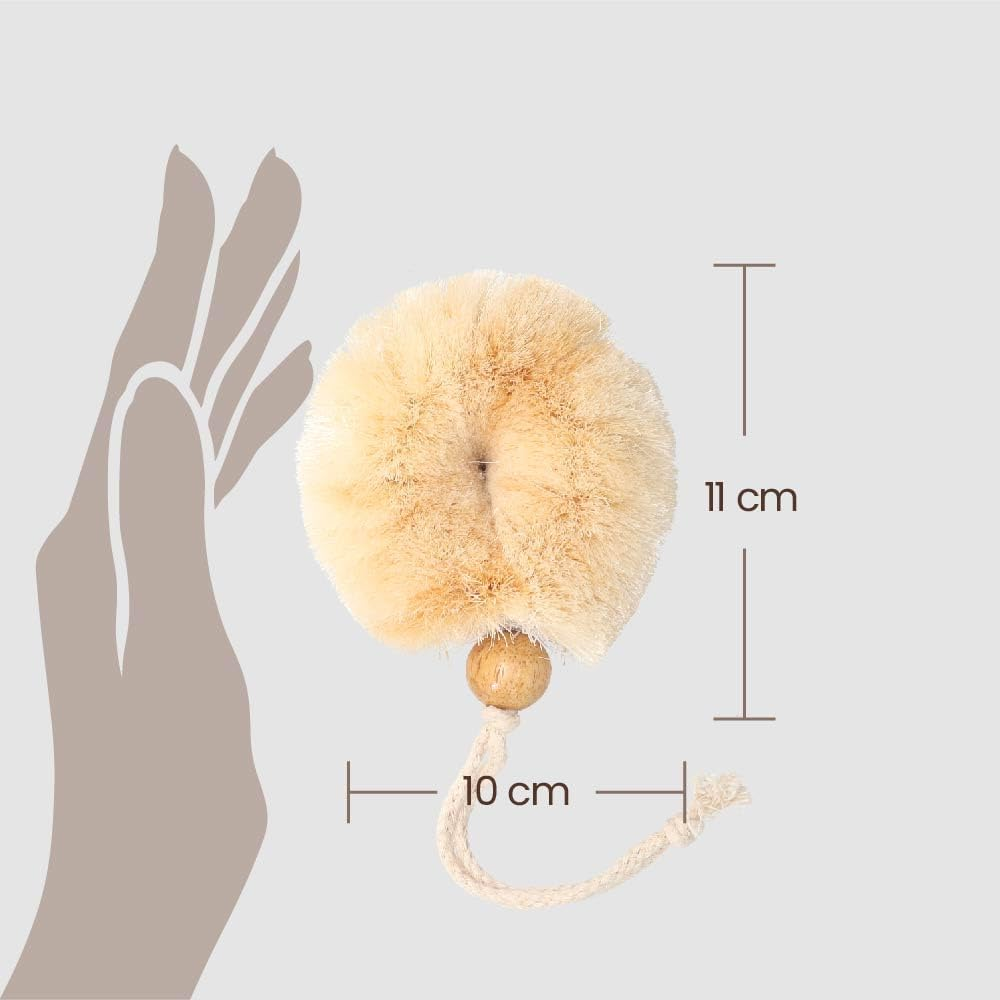 Eco Basics Natural plus Body Brush &ndash; Ethical & Eco-Friendly Exfoliating Brush, Handcrafted by Female Artisan with Natural Rubber Wood & Coconut Fibers, Plastic-Free, Fair Trade, 11X10Cm