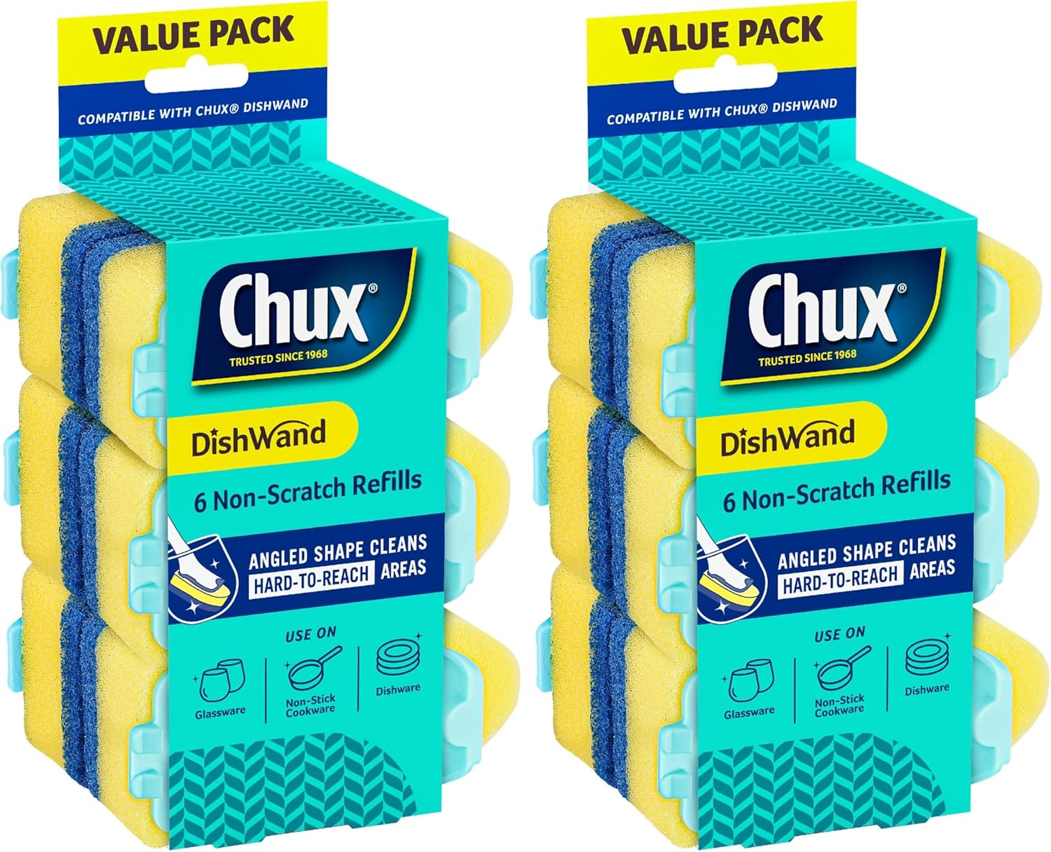 Chux Dishwand Sponge Scourer Refills, Non-Scratch and Angled, 6 Count image number 4