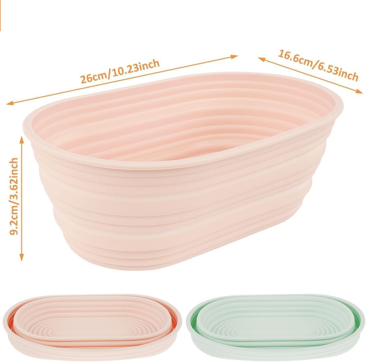 2Pcs Silicone Bread Proofing Basket (Oval 2), Oval Foldable Sourdough Bread, Baking Supplies, Dough Proofing Bowl Containers, Collapsible Bread Bowl image number 2